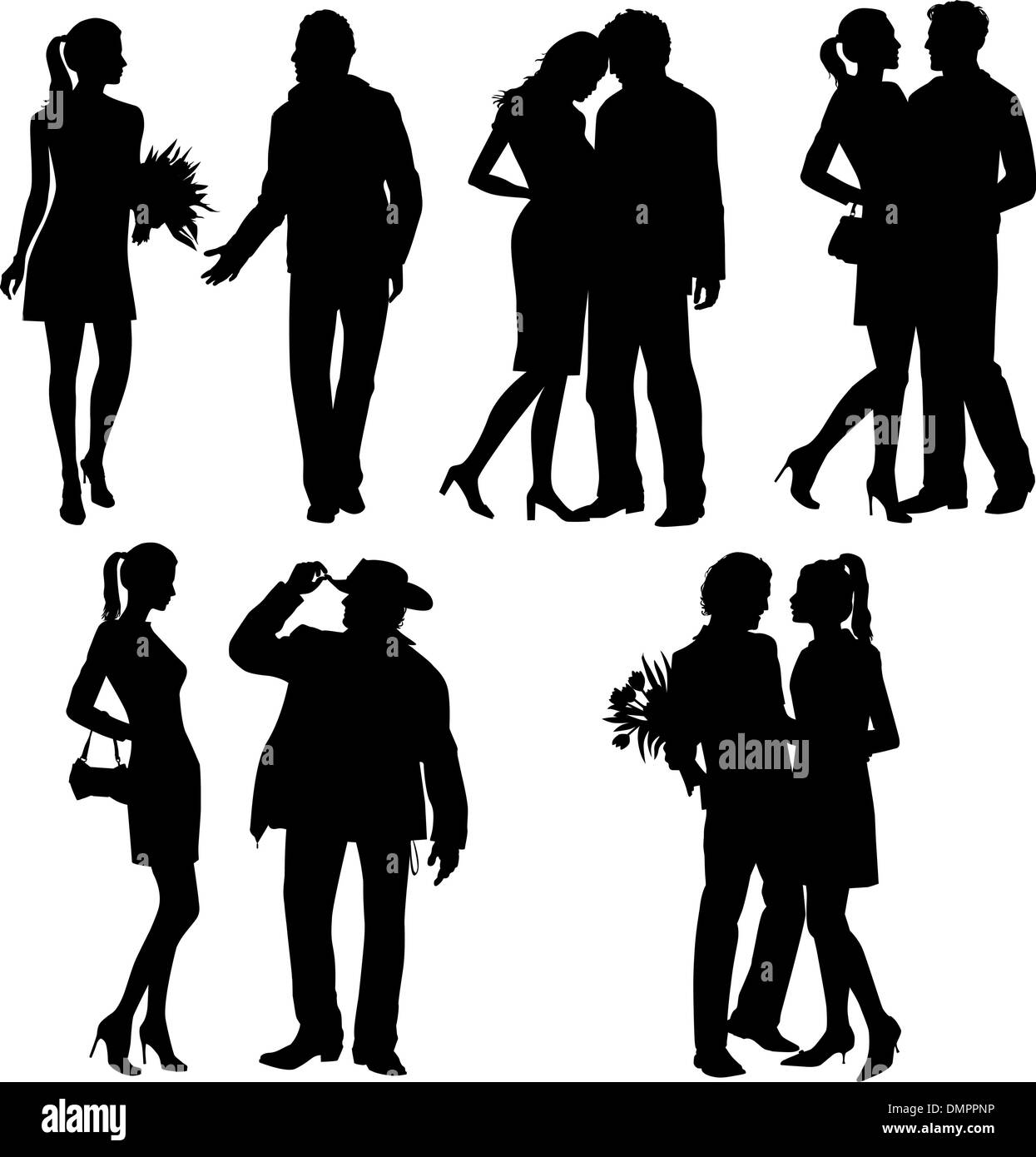 Beaucoup de gens - couple romance, silhouette, vector set Illustration de Vecteur