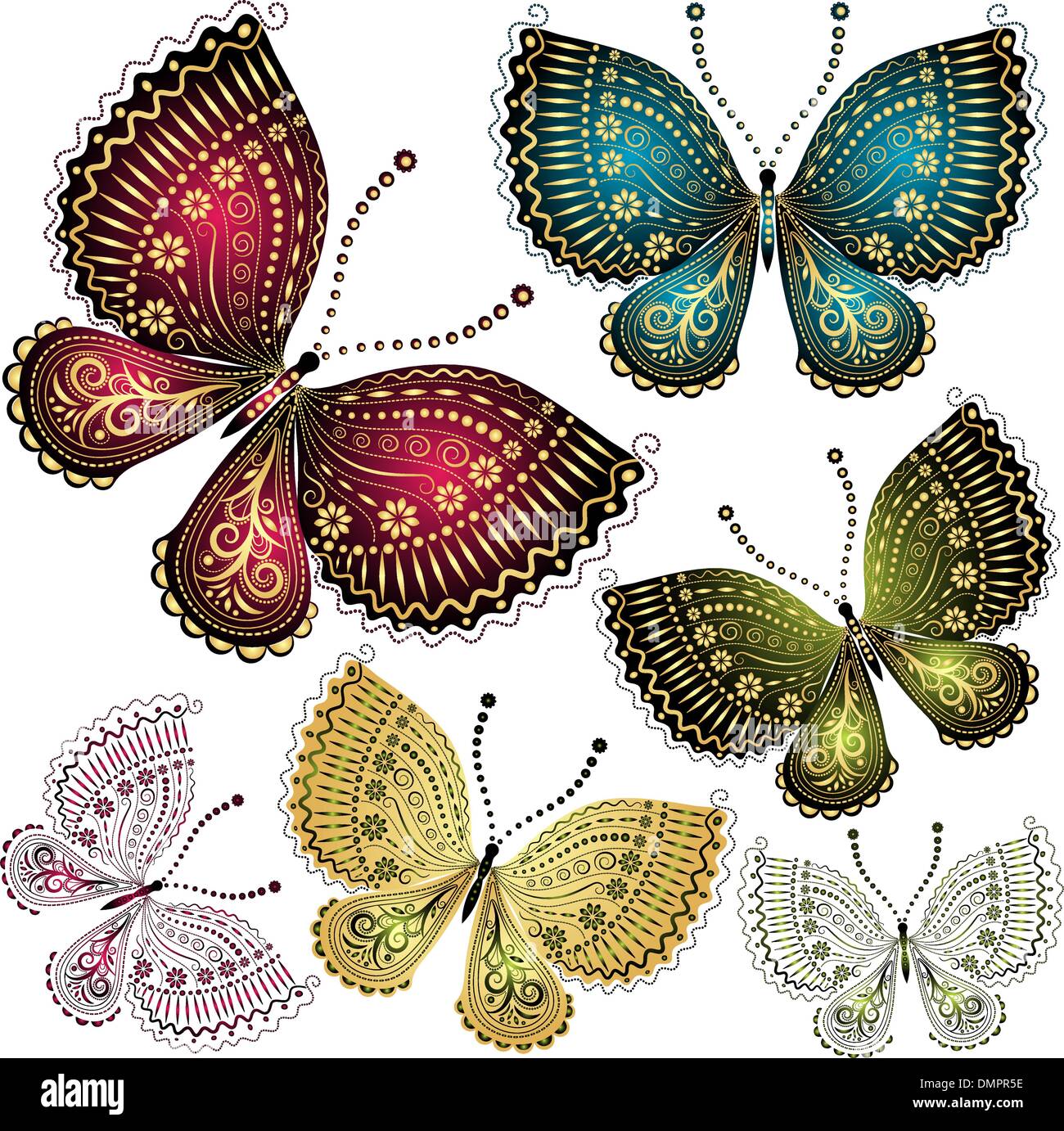 Set fantasy vintage butterfly Illustration de Vecteur
