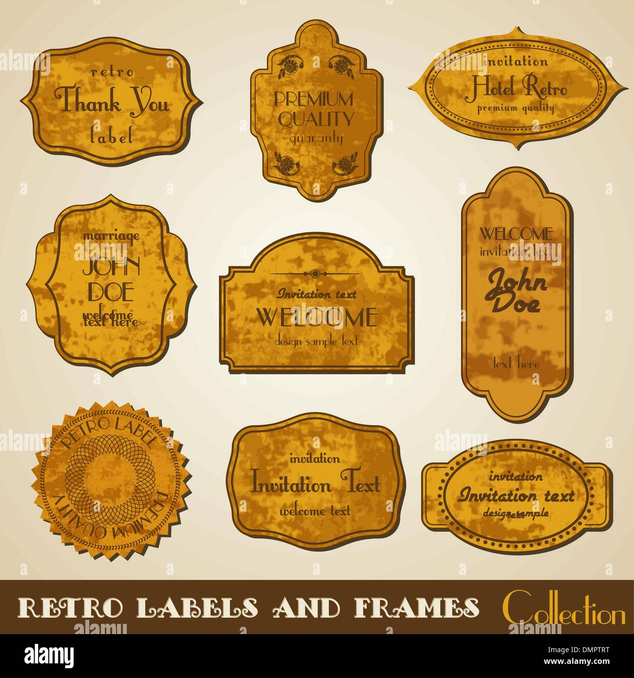 Ensemble d'étiquettes rétro grunge vector et les cadres. Invitation ornamen Illustration de Vecteur
