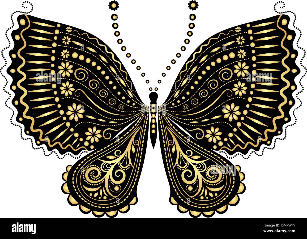 Fantasy vintage papillon noir-or Illustration de Vecteur