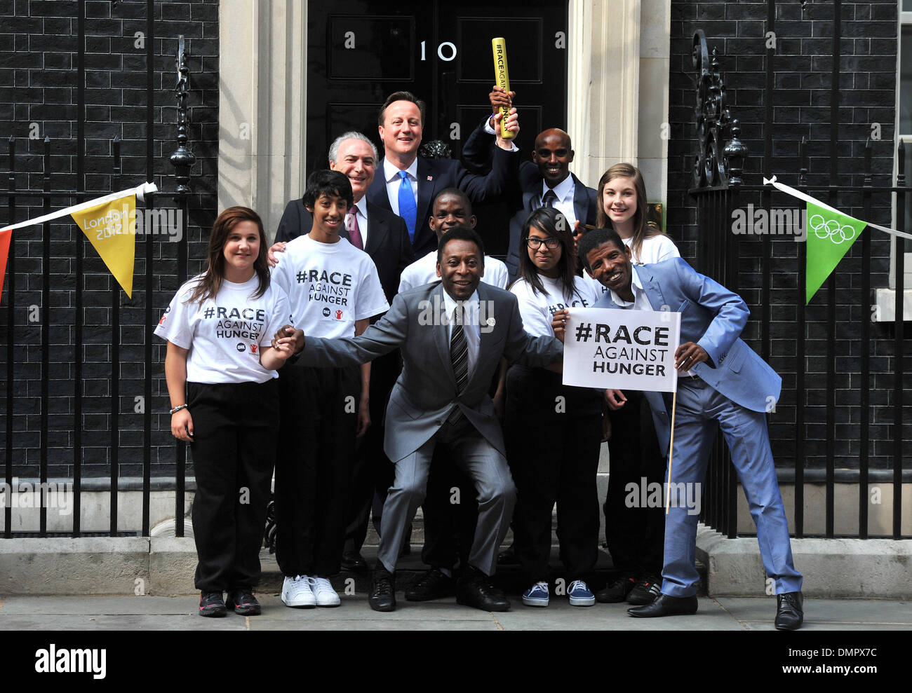 Le Vice-président brésilien Michel Temer, David Cameron, Pele Mo Farah Haile Gebrselassie Course contre la faim une séance tenue à Banque D'Images