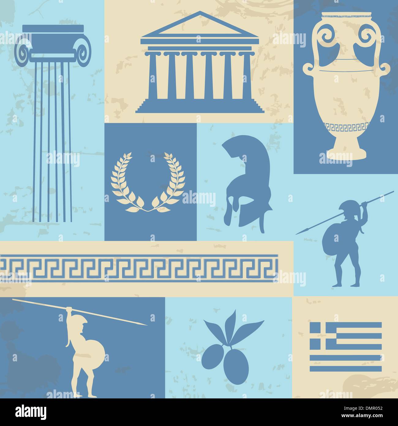 Symboles de la Grèce et les repères d'affiches rétro Illustration de Vecteur