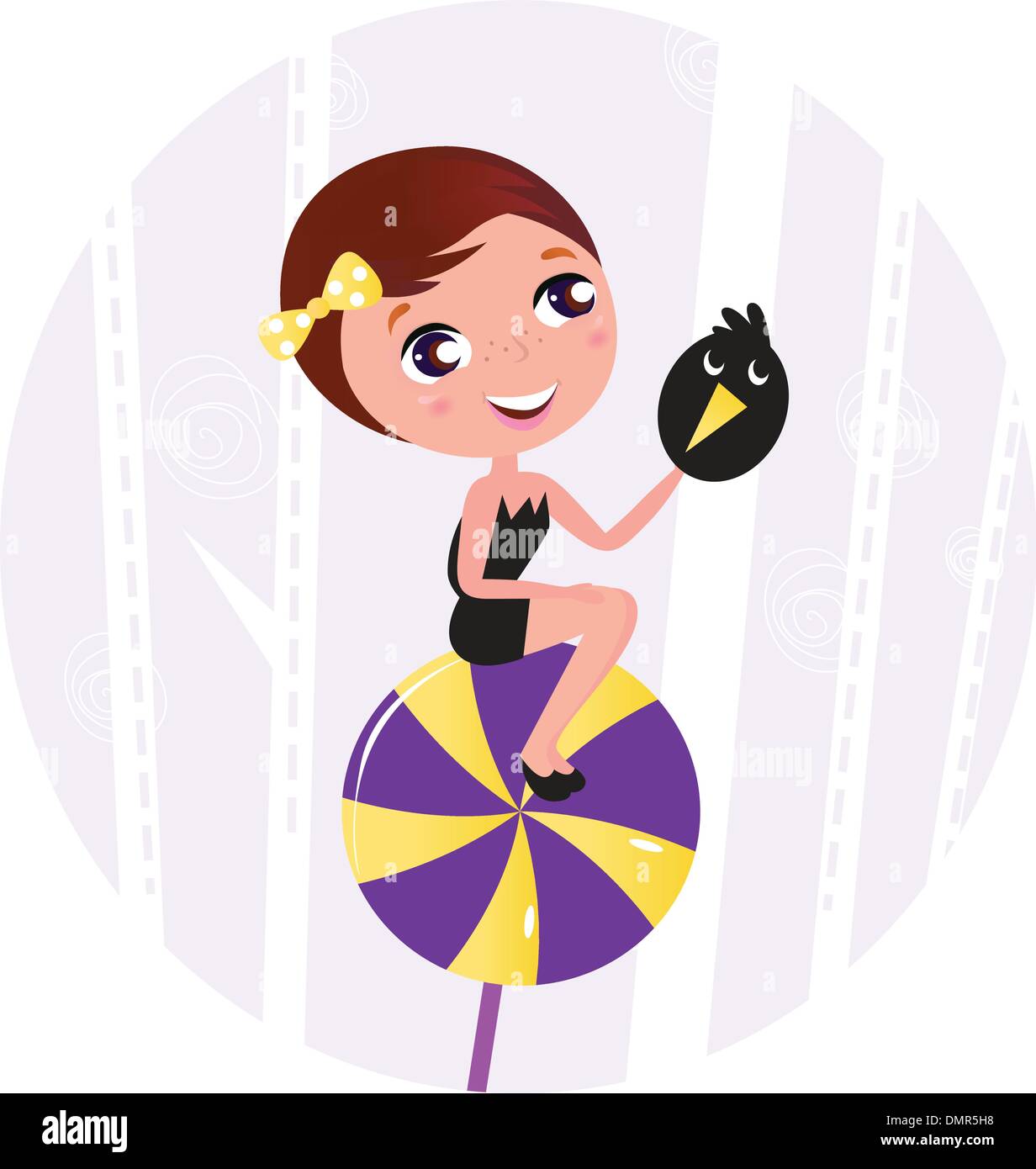 Halloween cute girl posing sur Lollipop - retro Illustration de Vecteur