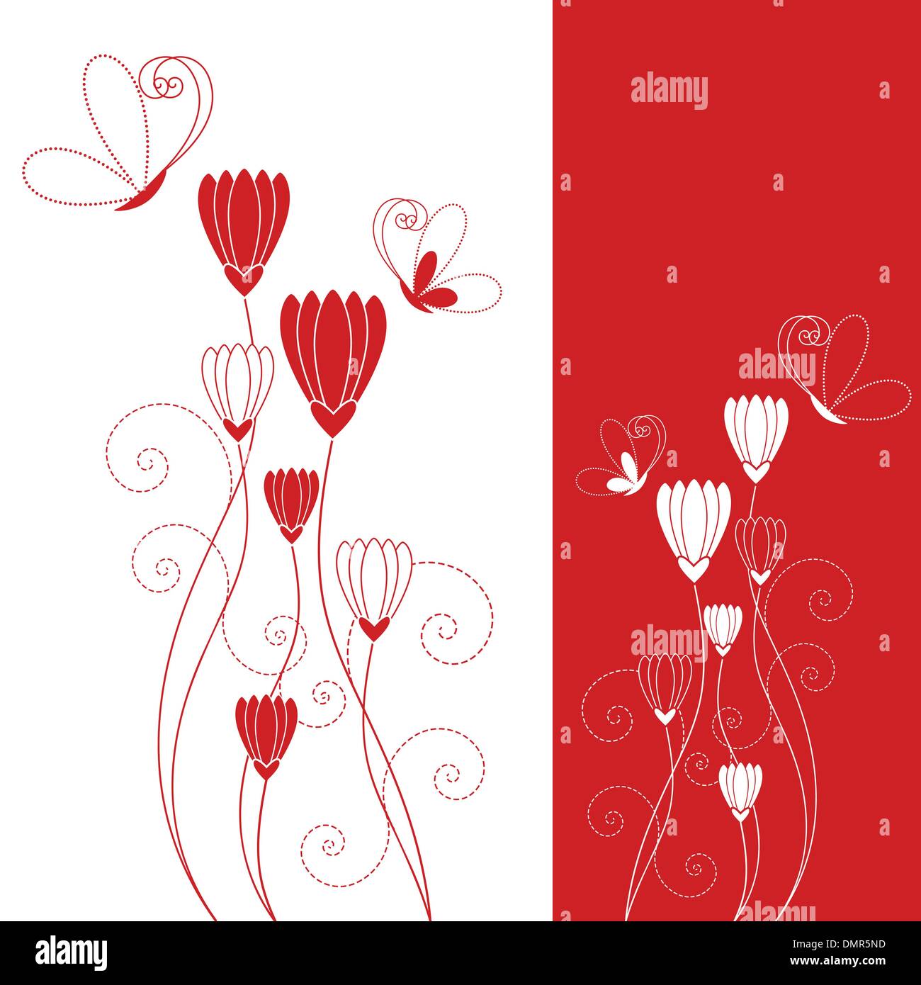 Résumé rouge fleur avec papillon carte de souhaits Illustration de Vecteur