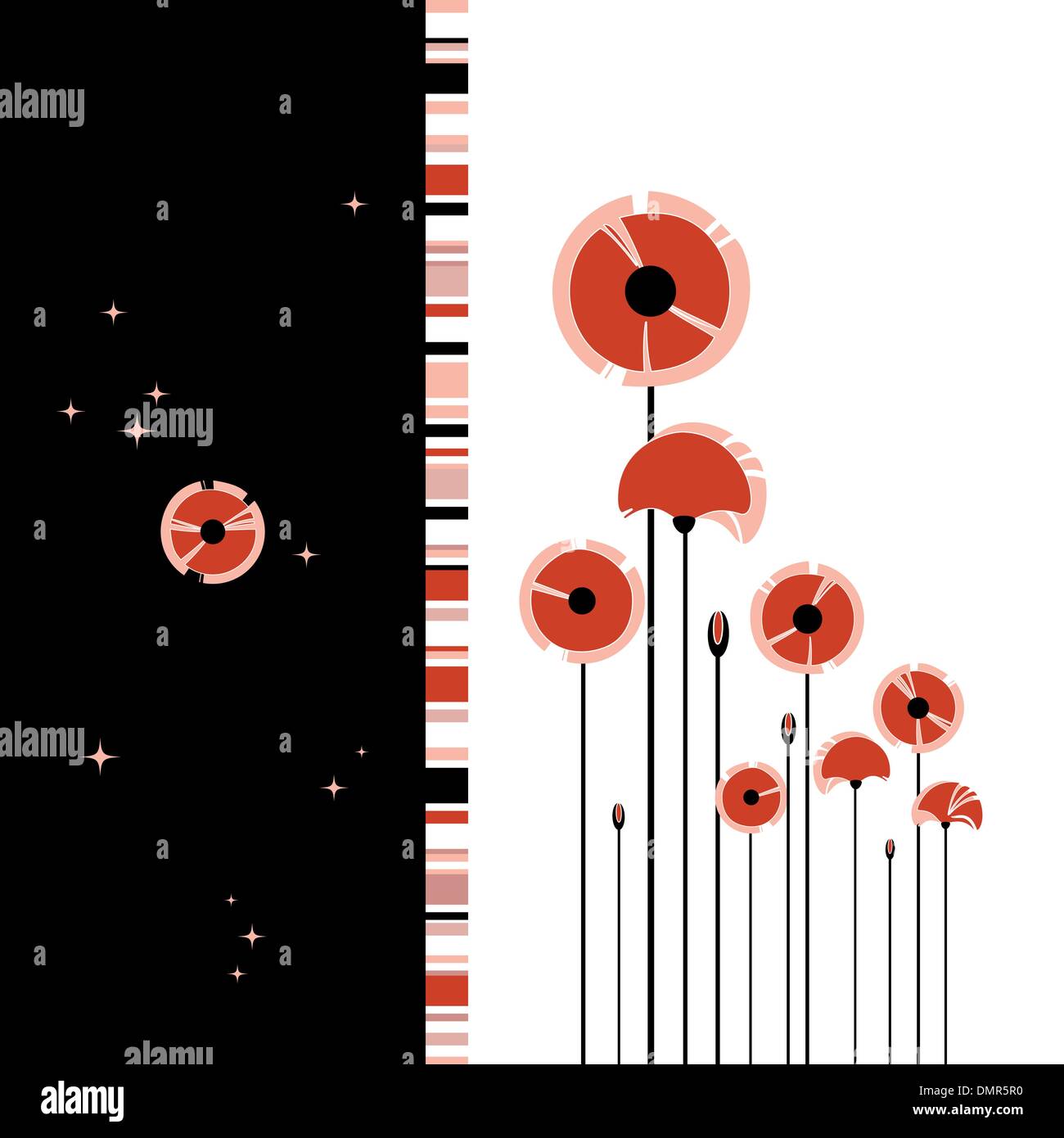 Résumé rouge coquelicot sur fond noir et blanc Illustration de Vecteur