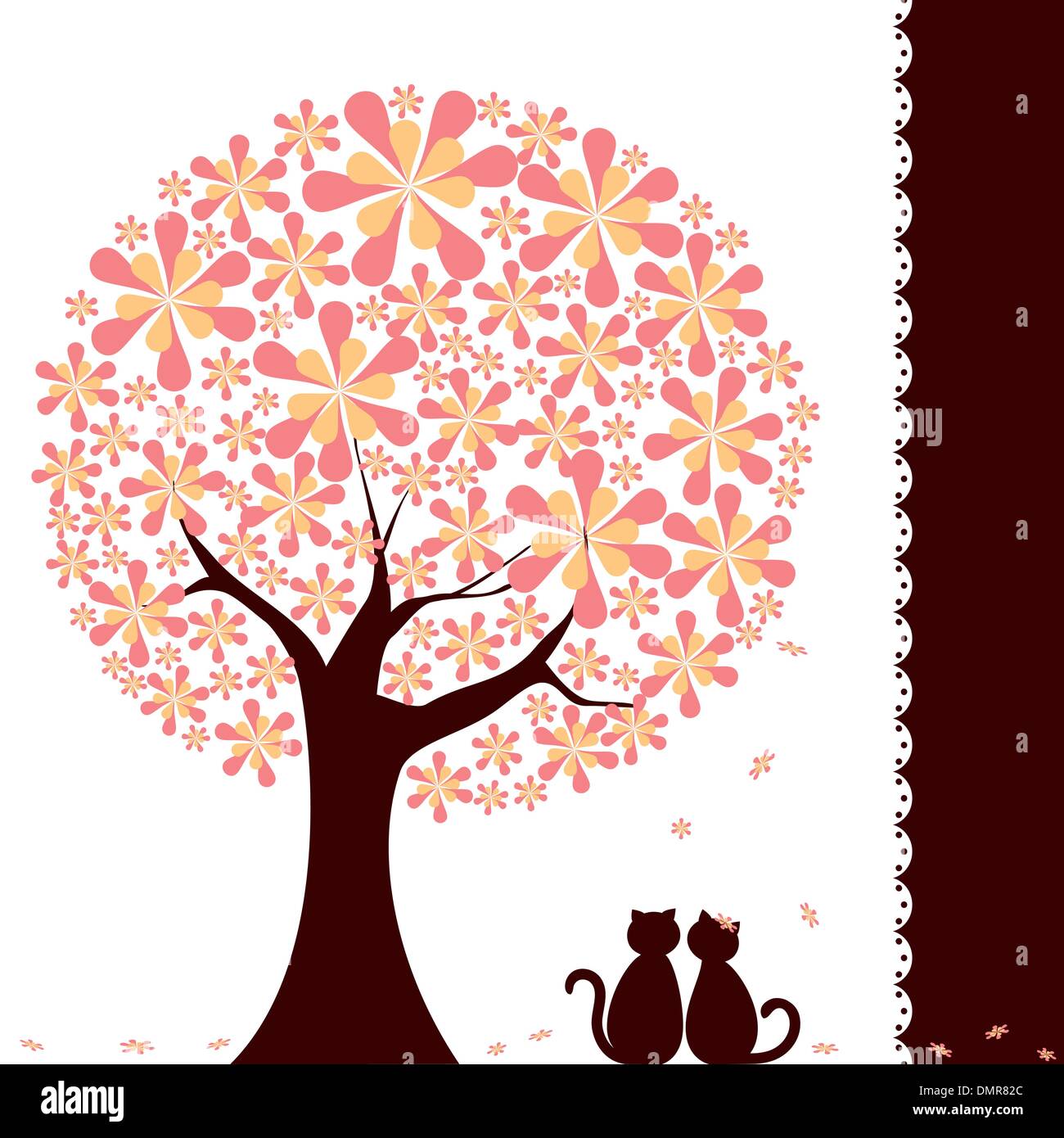 Printemps fleur arbre avec amour les chats Illustration de Vecteur