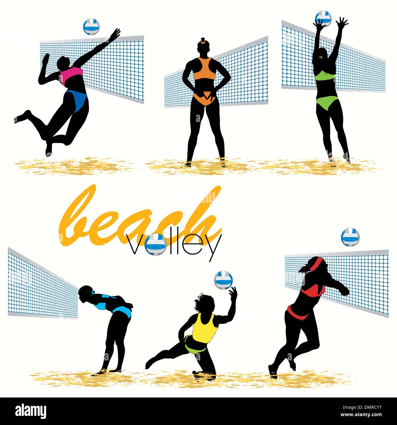 Beach Volley Silhouettes Set Illustration de Vecteur