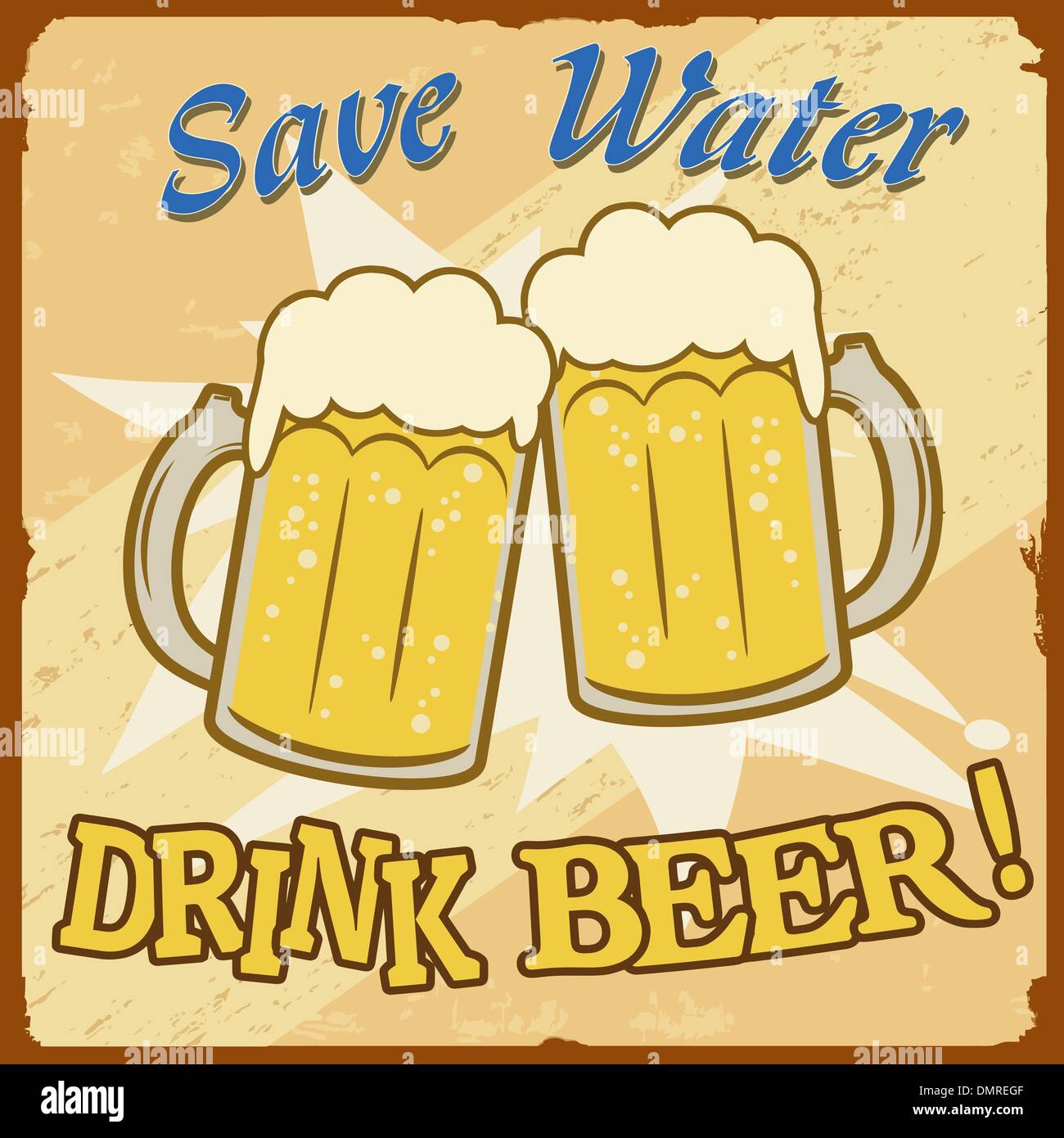 Économiser de l'eau boivent de la bière vintage poster Illustration de Vecteur
