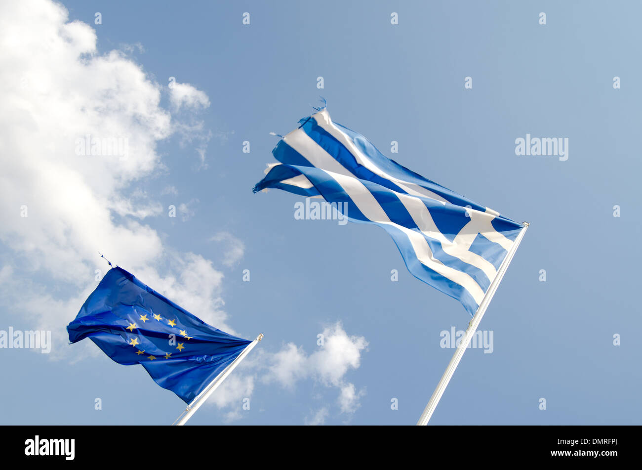 Des drapeaux grecs et de l'Union européenne Banque D'Images