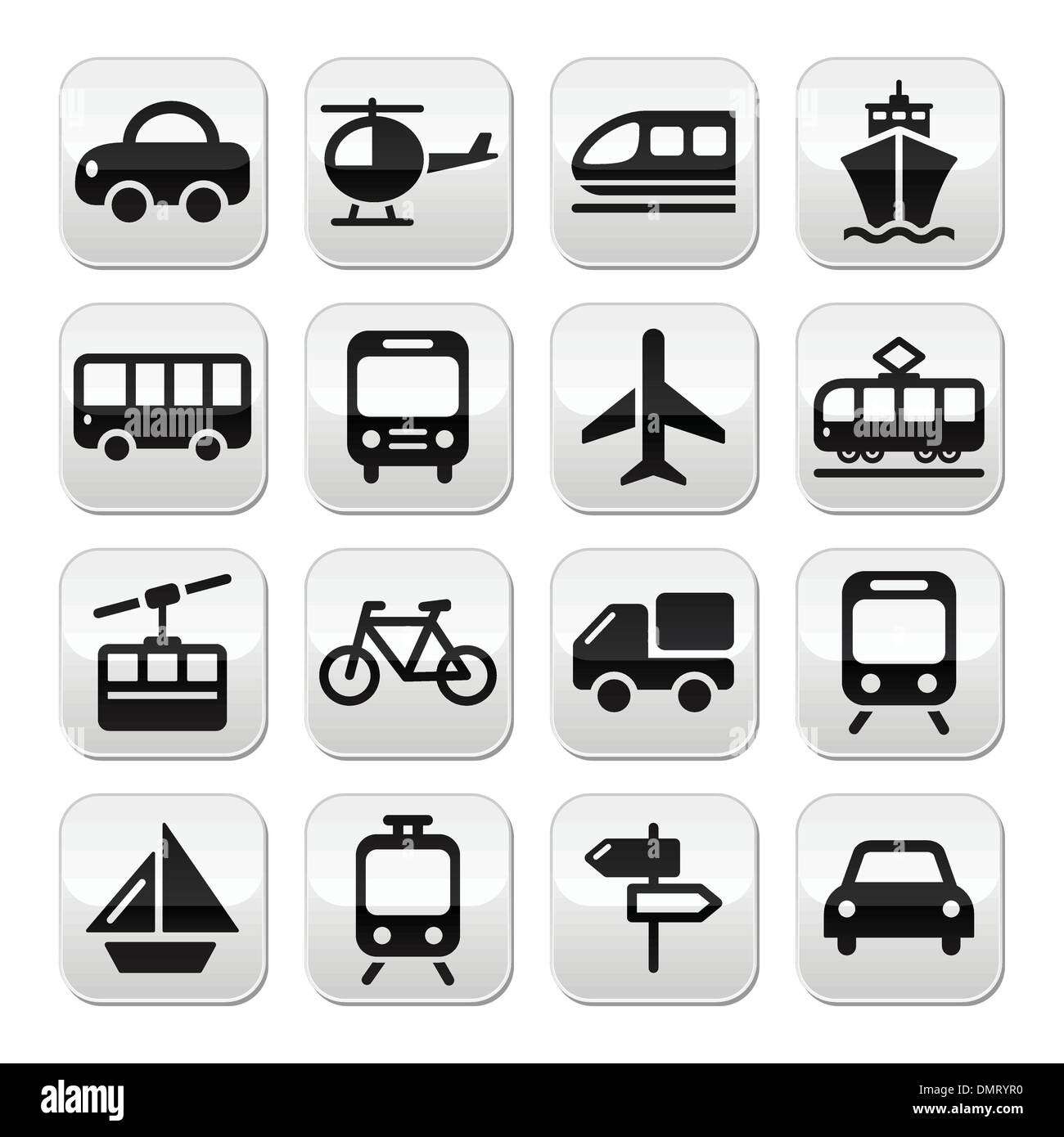 Transport, voyage vector set boutons blancs sur isoalated Illustration de Vecteur