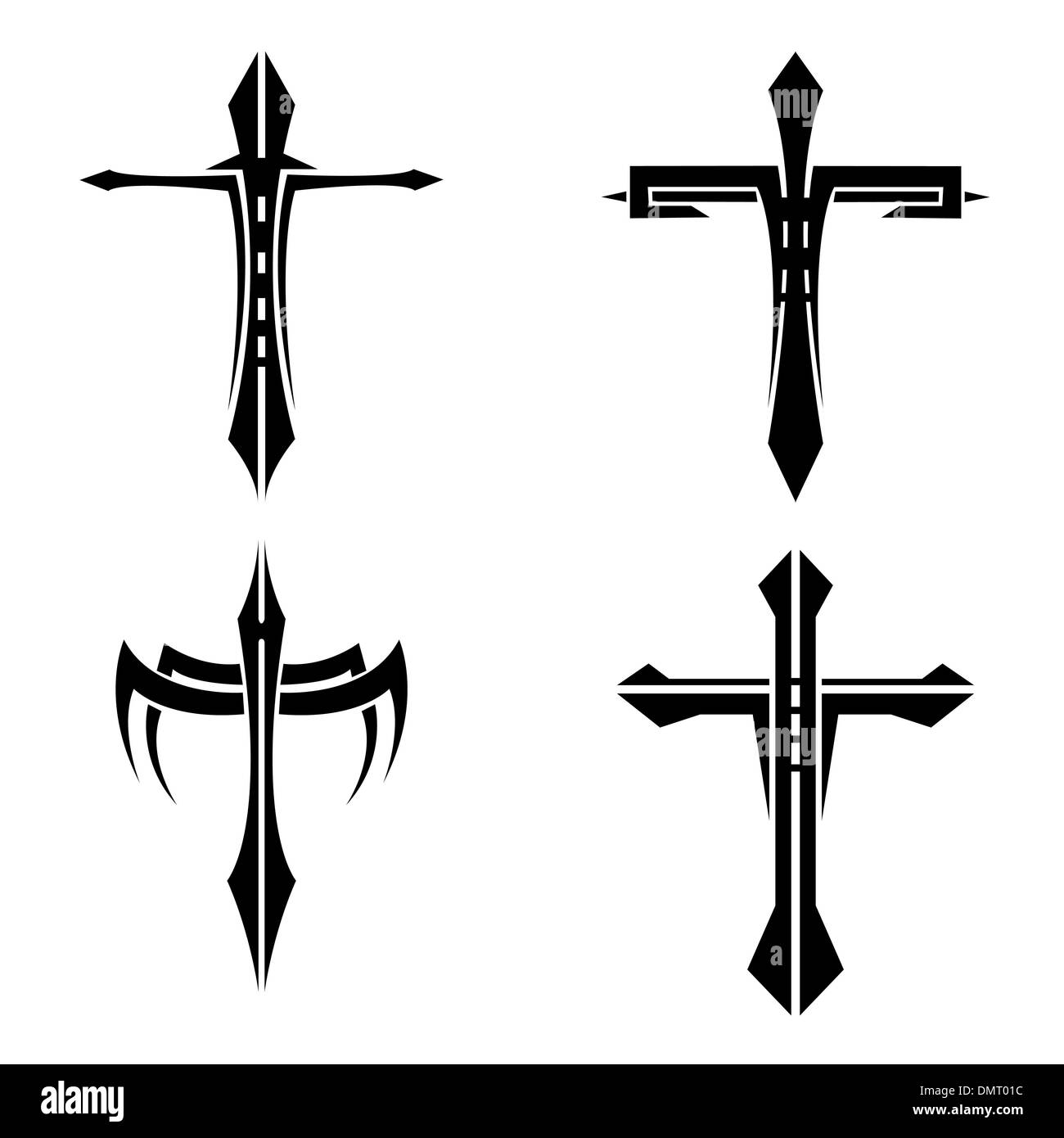 Ensemble de tatouage croix noir et blanc Illustration de Vecteur
