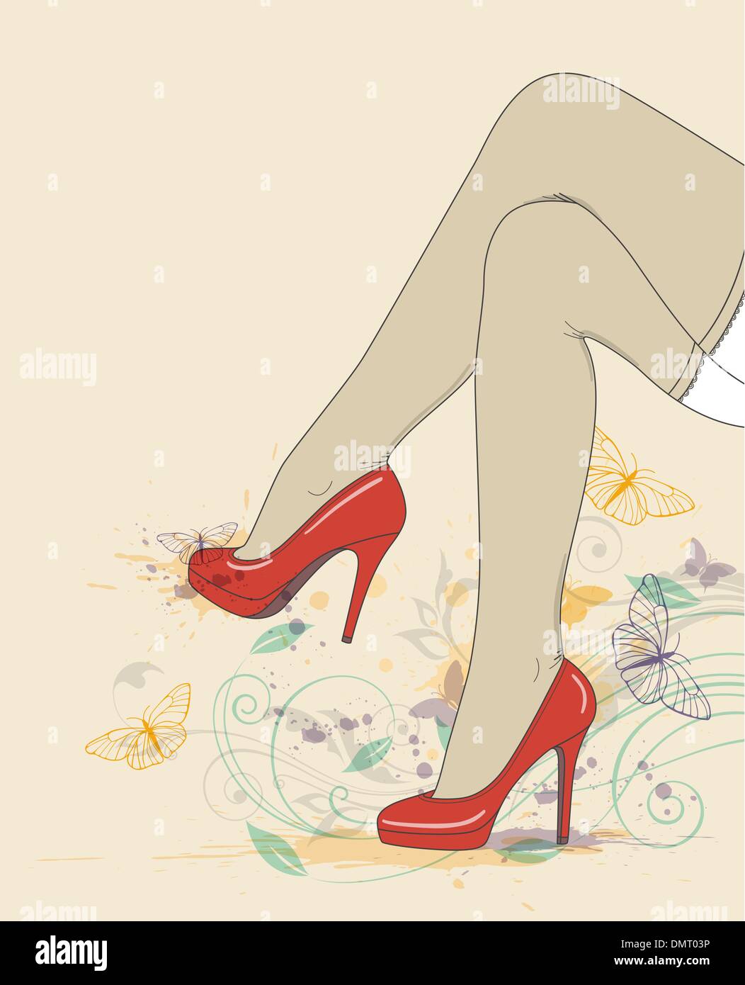Jambes en bas et chaussures rouge Illustration de Vecteur