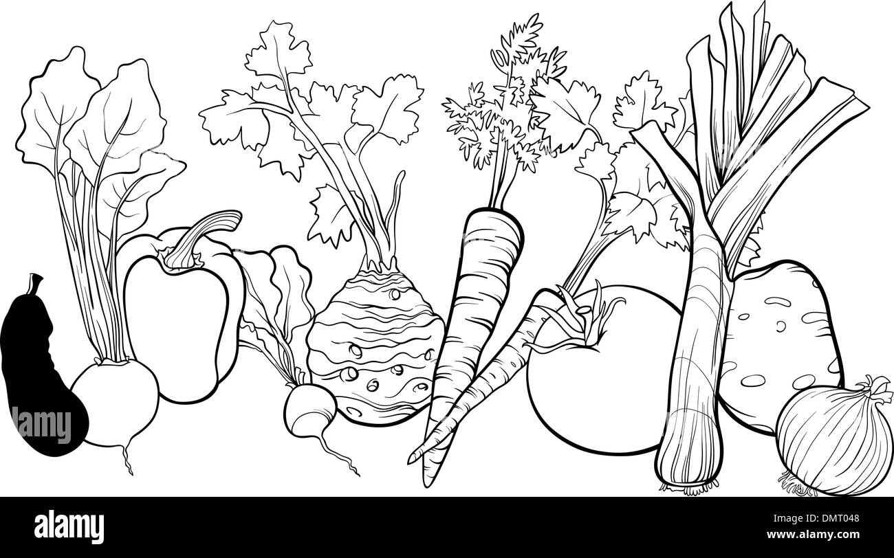 Groupe légumes illustration pour livre de coloriage Illustration de Vecteur