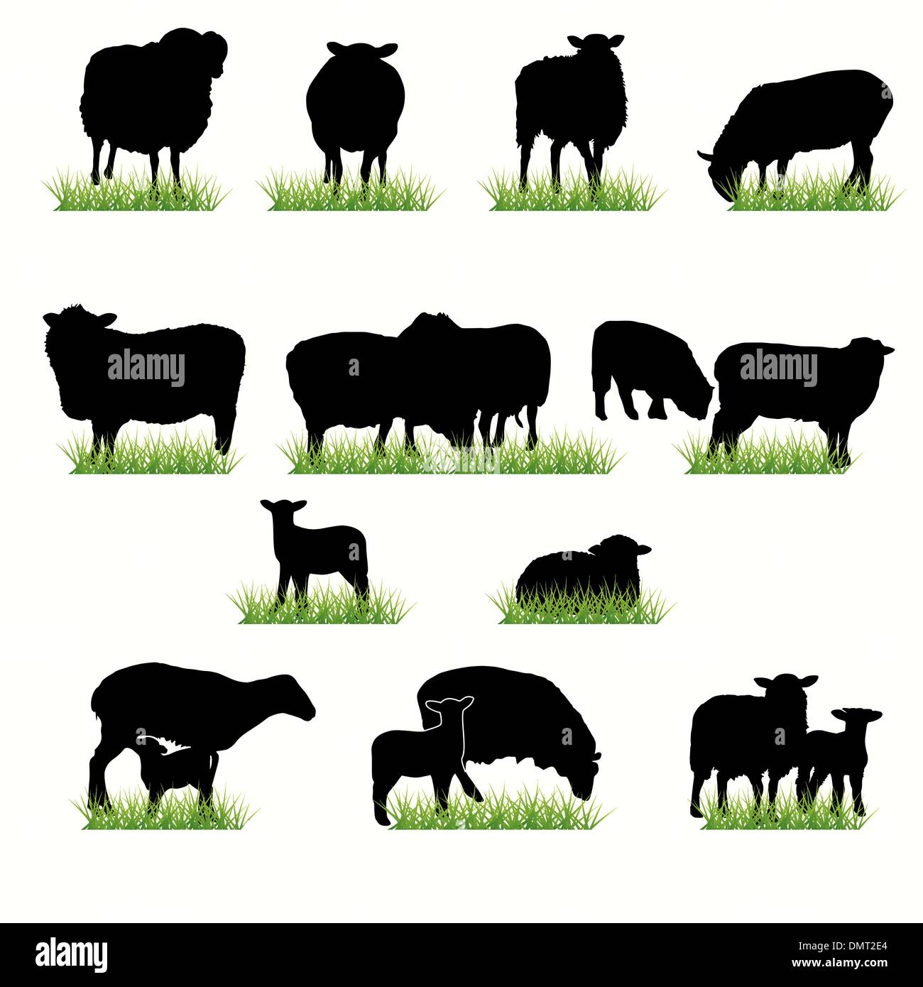 16 moutons Jeu de silhouettes Illustration de Vecteur