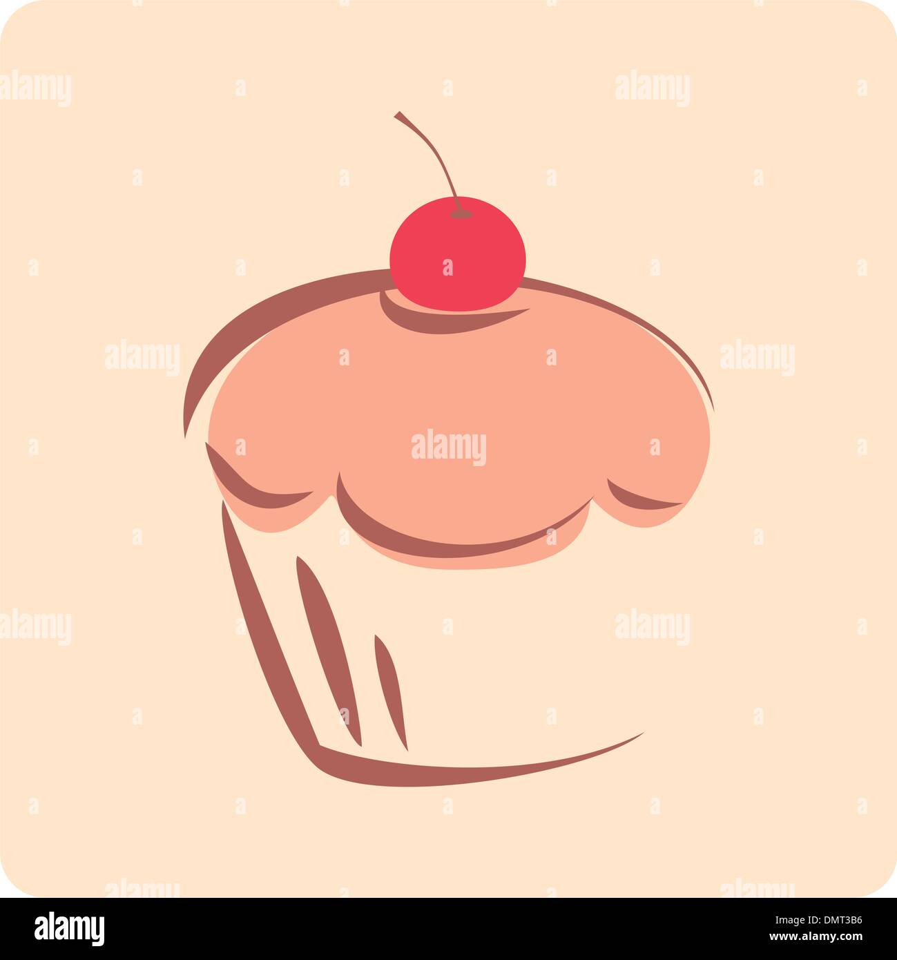 Vector Retro silhouette cupcake cerise rouge avec sur le dessus et le fond beige Illustration de Vecteur