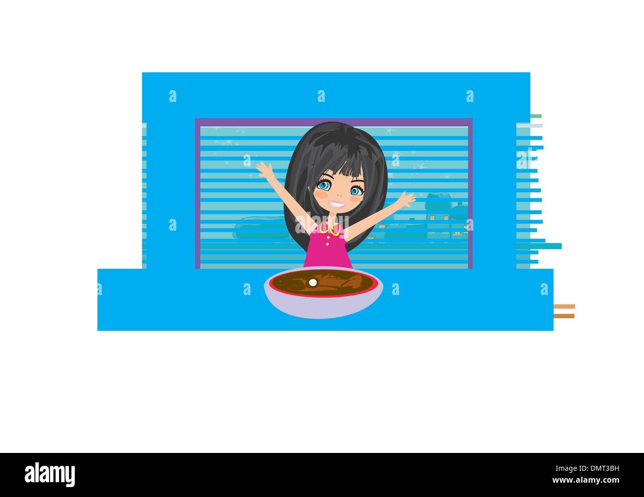 Little girl eating spaghetti Illustration de Vecteur