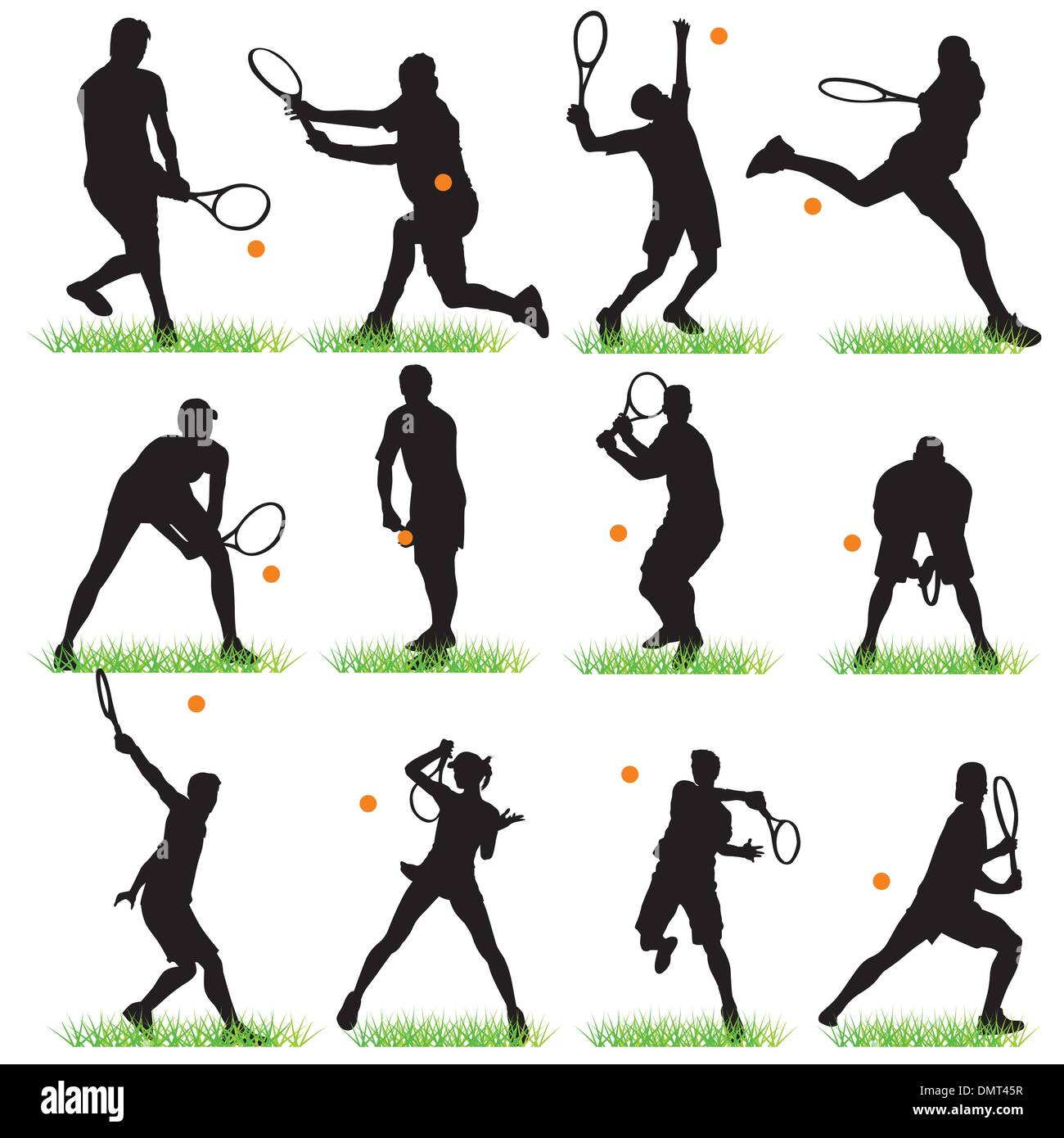 12 Les joueurs de tennis Silhouettes Set Illustration de Vecteur