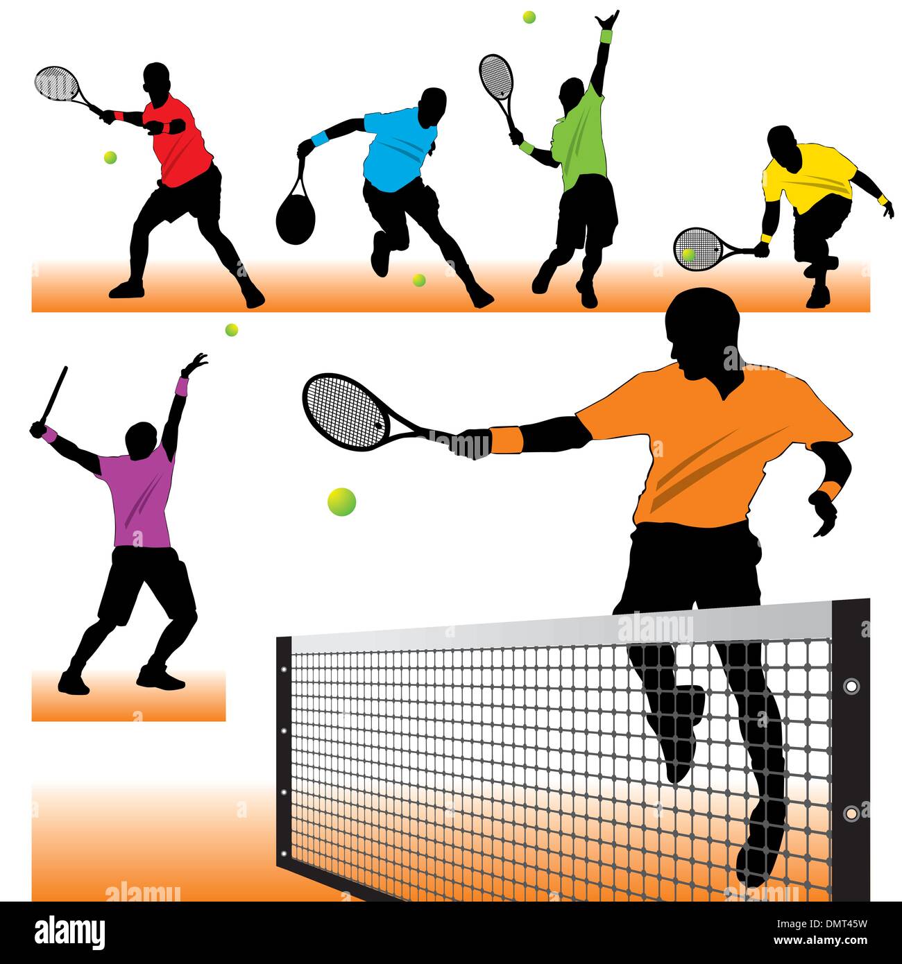 Les joueurs de tennis 6 jeu de silhouettes Illustration de Vecteur