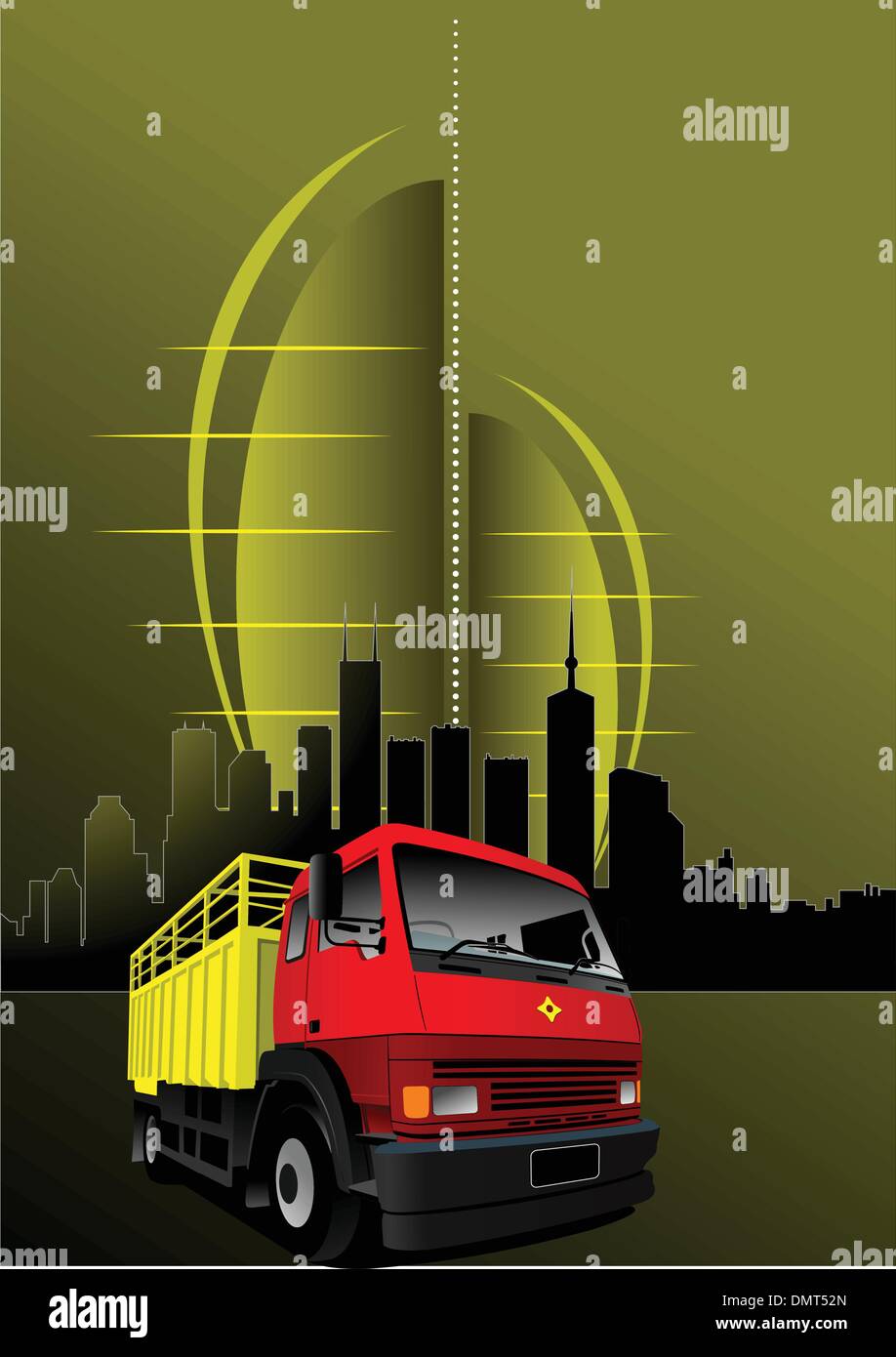 Abstract composition moderne urbain avec rouge-jaune chariot libre. V Illustration de Vecteur