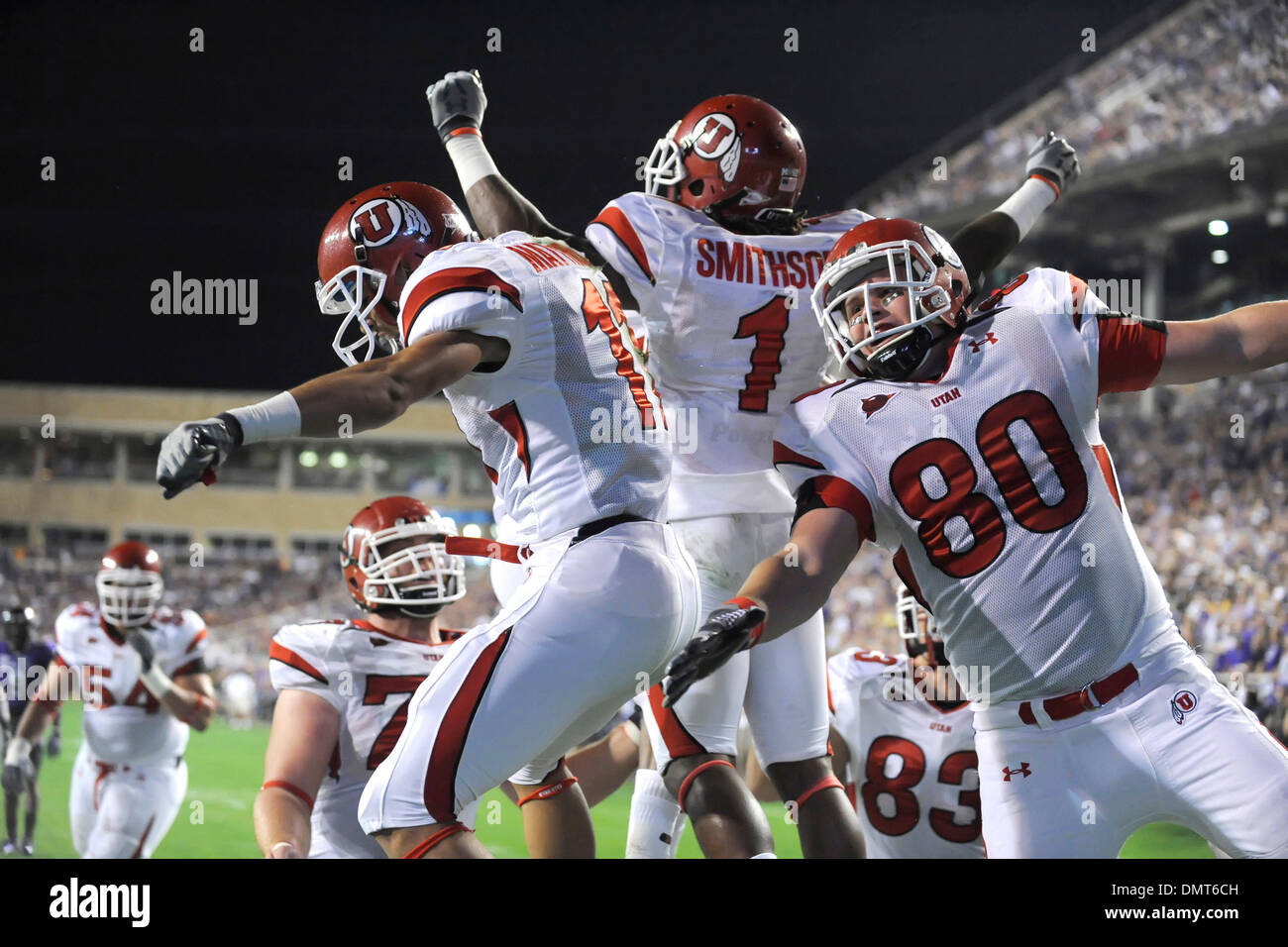 L'Utes célébrer comme la tremblante Smithson touchdown # 4 Texas Christian Horned Frogs le trounce # 14 Utah Utes, 55-28. (Crédit Image : © Steven Leija/global/ZUMApress.com) Southcreek Banque D'Images