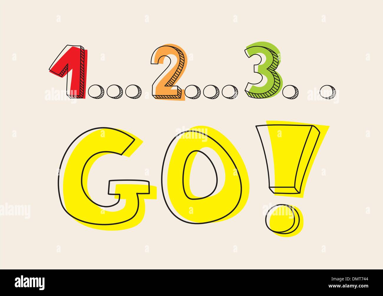 Compte à rebours : 123 go ! Hand drawn doodle colorful vector illustration - croquis avec le marqueur de l'école ou table office Illustration de Vecteur