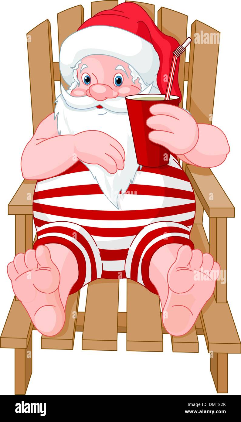 Santa Claus se détendre sur la plage Illustration de Vecteur
