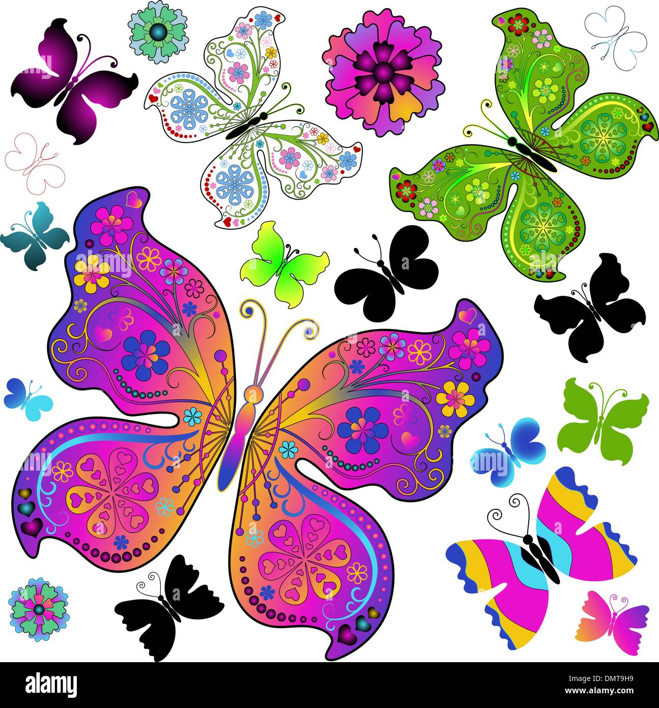Définir et colorée des papillons noirs Illustration de Vecteur
