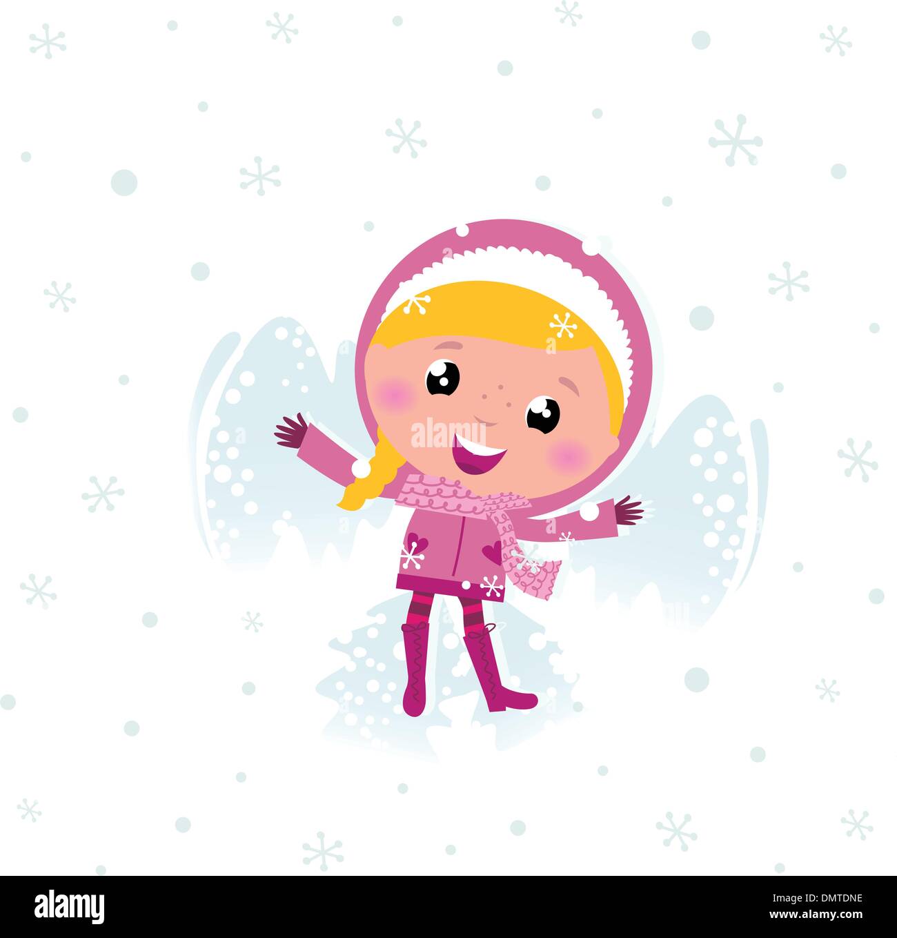 Rose mignon petit enfant faisant angel dans la neige Illustration de Vecteur