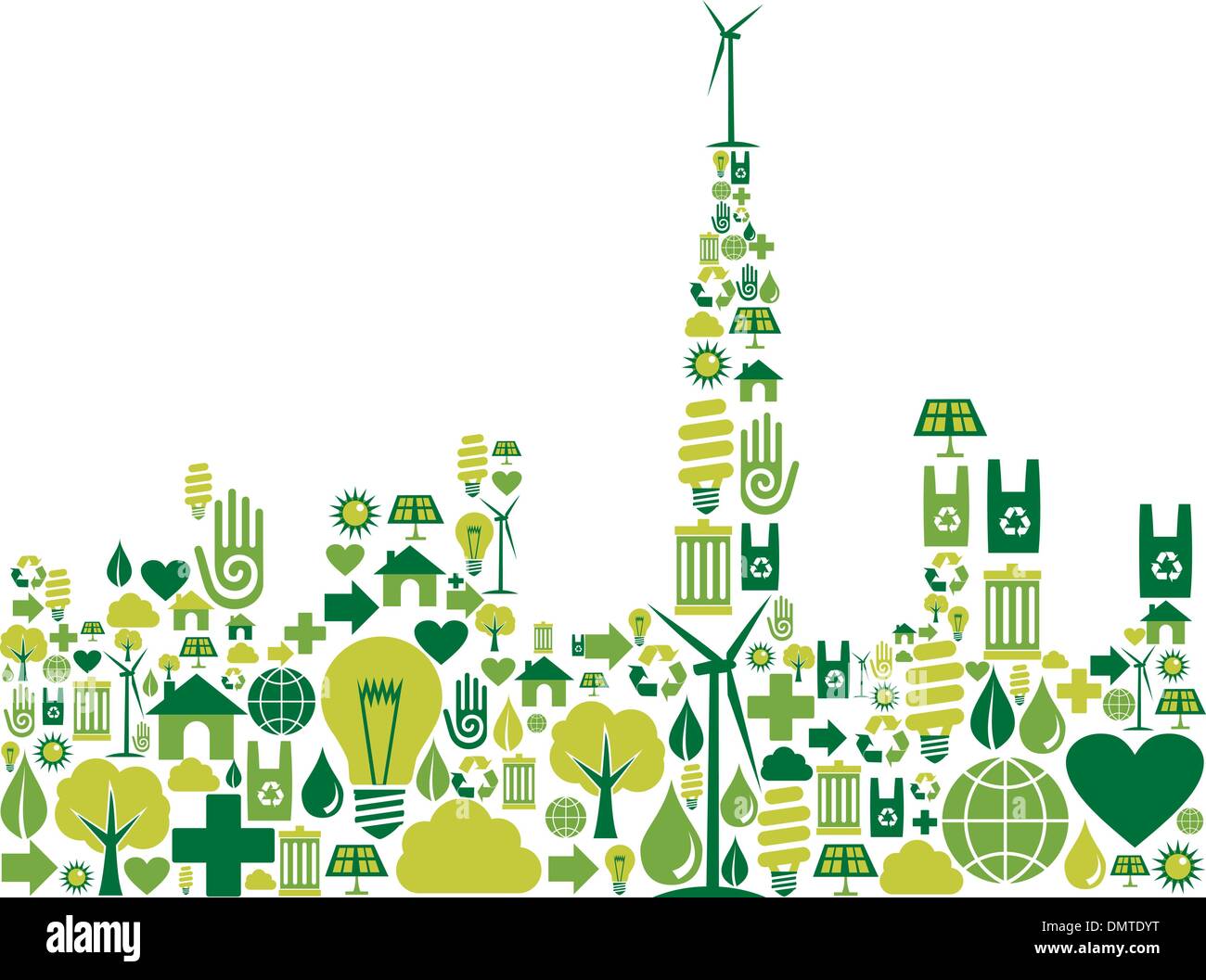 Silhouette ville verte avec des icônes de l'environnement Illustration de Vecteur
