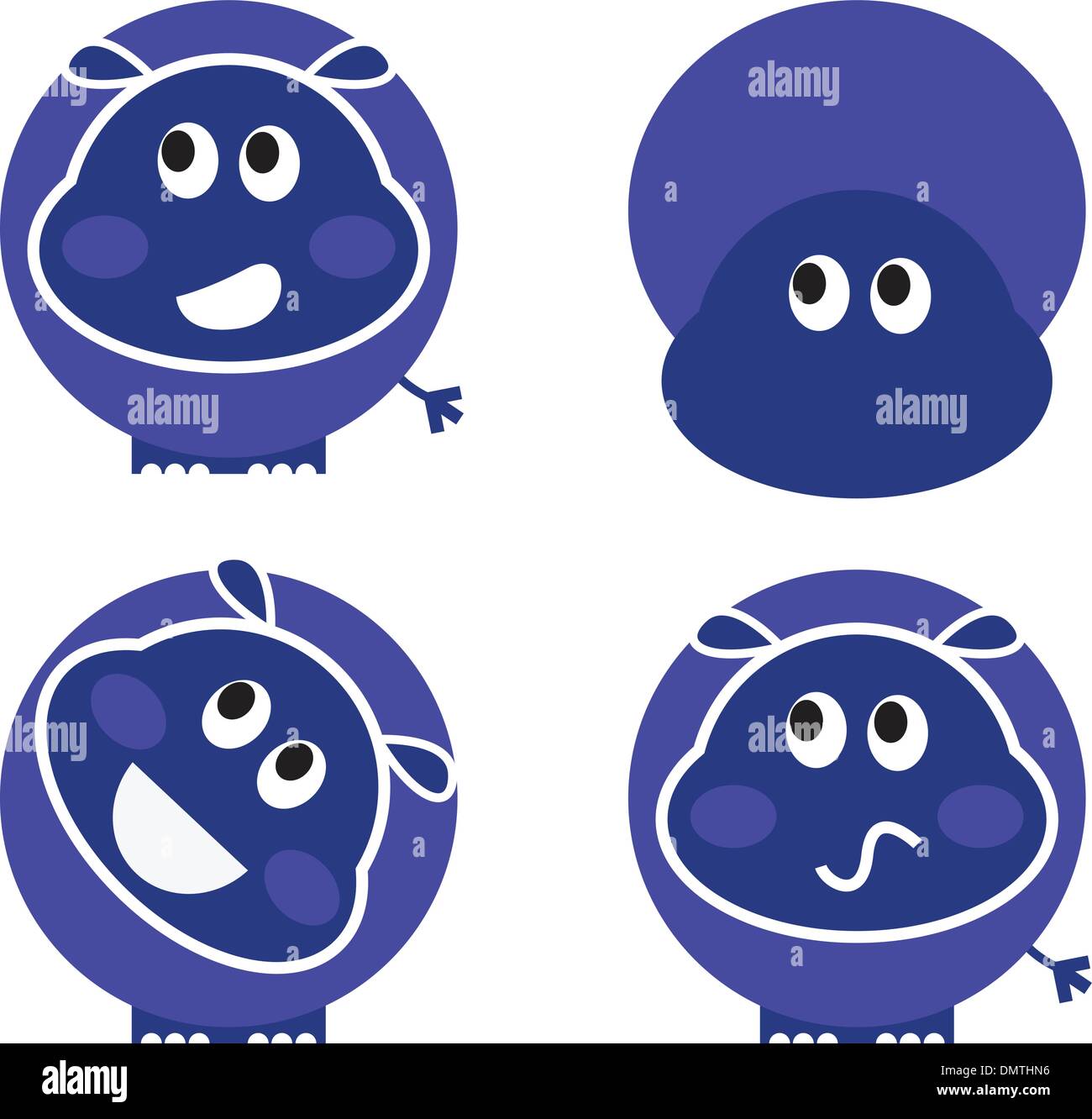 Hippo sauvages mignon situé dans diverses poses isolated on white Illustration de Vecteur