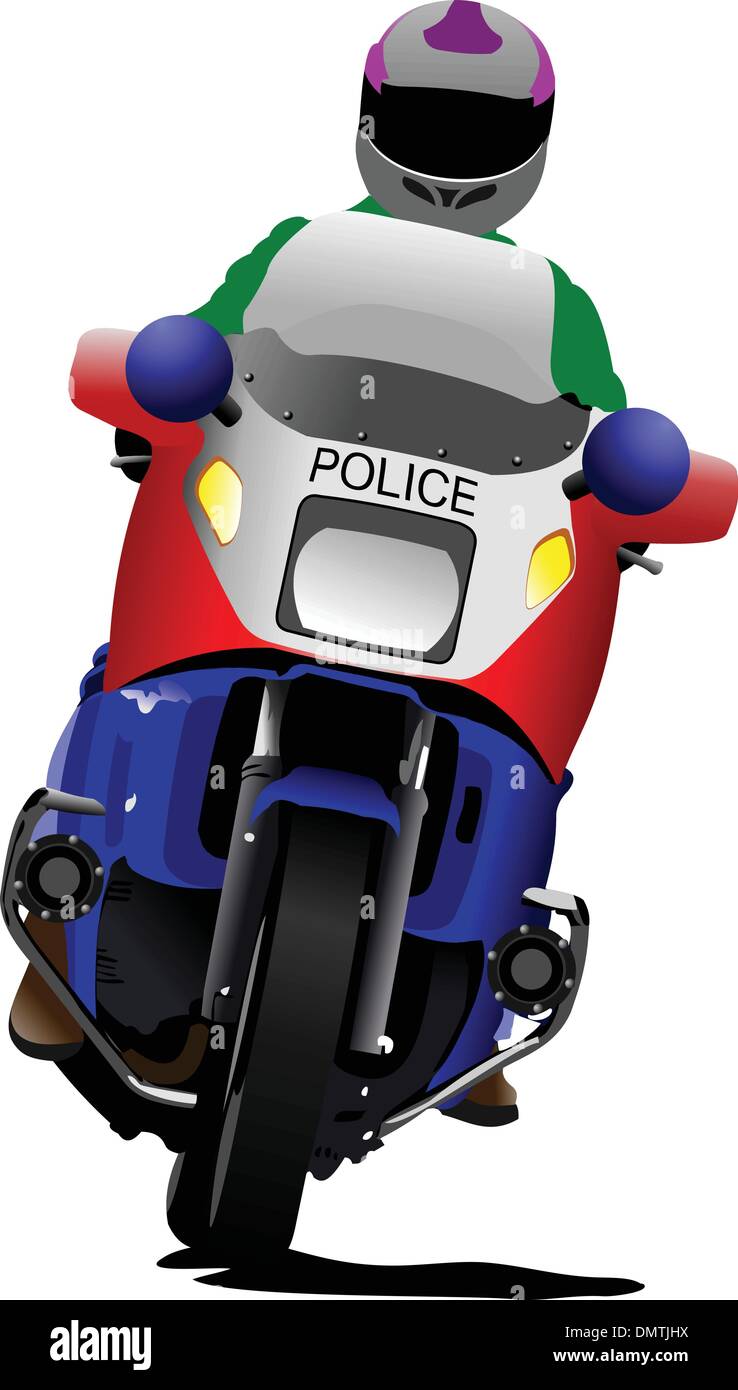 Policier en moto de police sur la route. Vector illustration Illustration de Vecteur