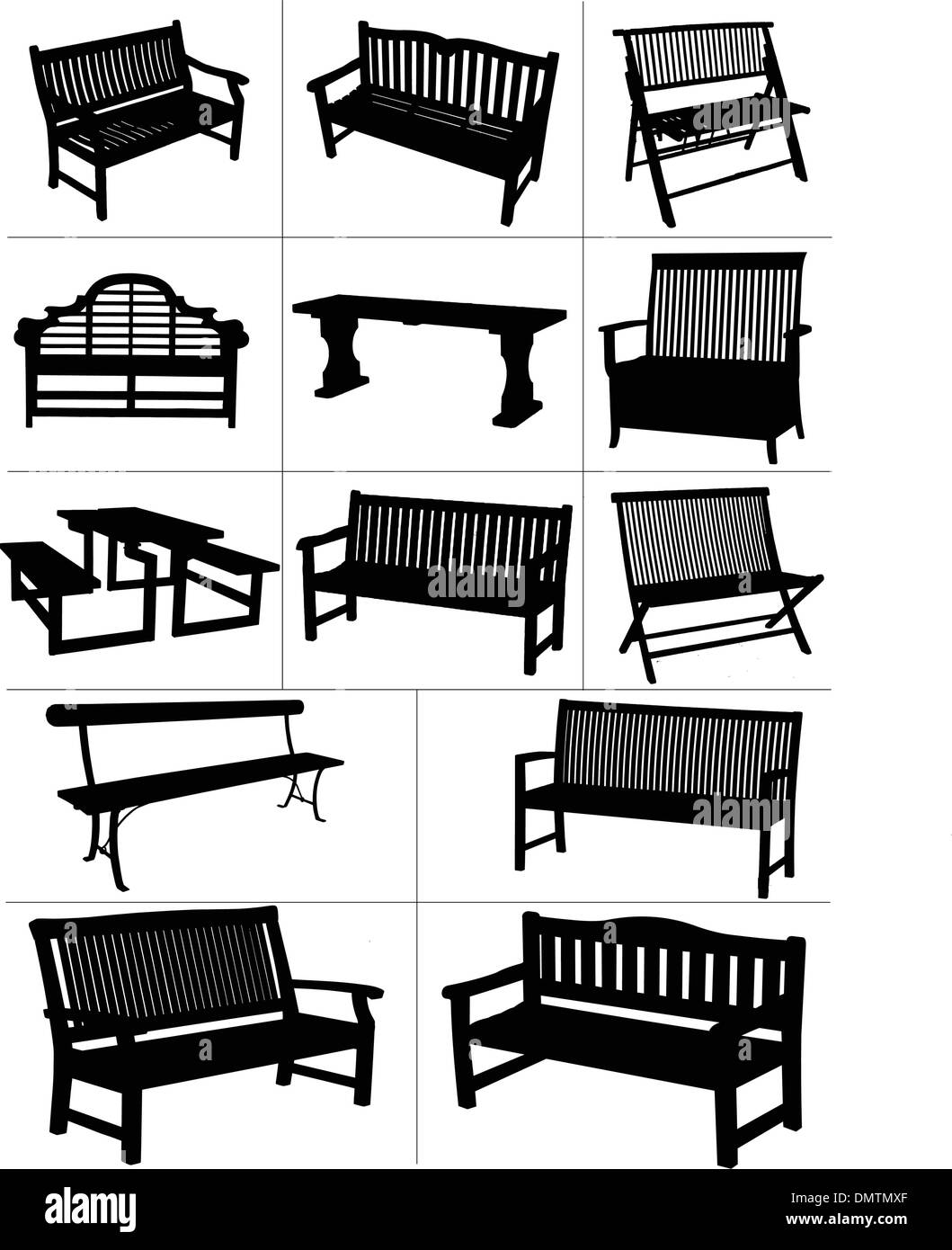 Grand ensemble de bancs de jardin. Vector illustration Illustration de Vecteur