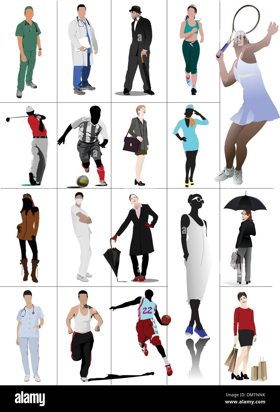 Les gens de couleur en action. Silhouettes. Vector illustration Illustration de Vecteur