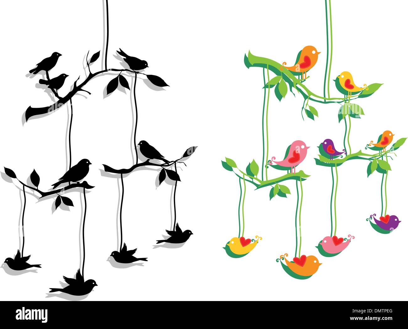 Les oiseaux avec branche d'arbre, vector Illustration de Vecteur