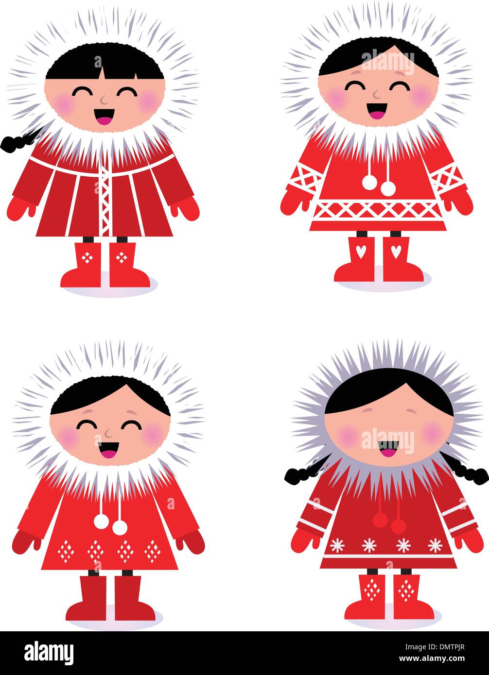 Cute eskimo stylisés collection isolated on white Illustration de Vecteur
