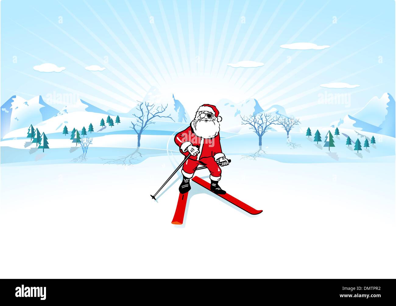Père Noël avec ski Illustration de Vecteur