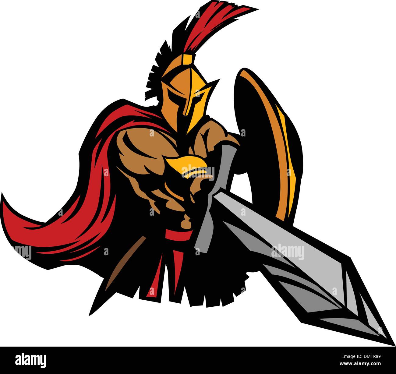 Trojan Spartan Mascot vecteur avec épée et Bouclier Illustration de Vecteur