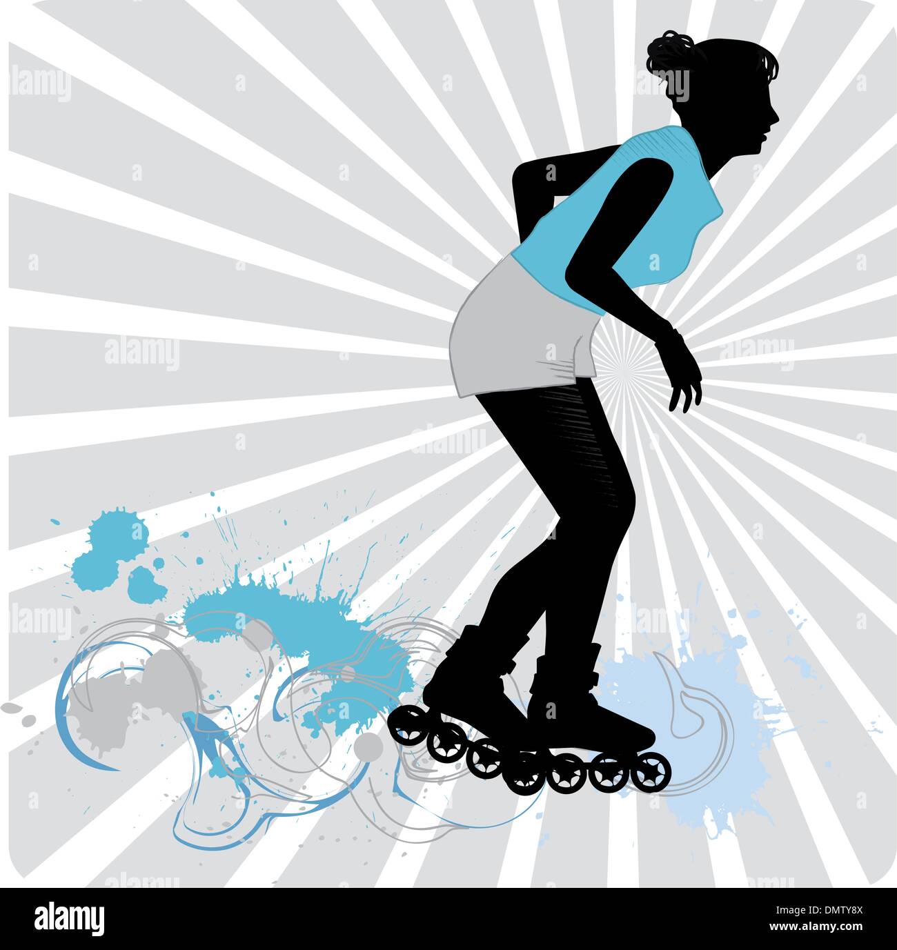 Une fille de dessin vectoriel sur patins à roulettes Illustration de Vecteur
