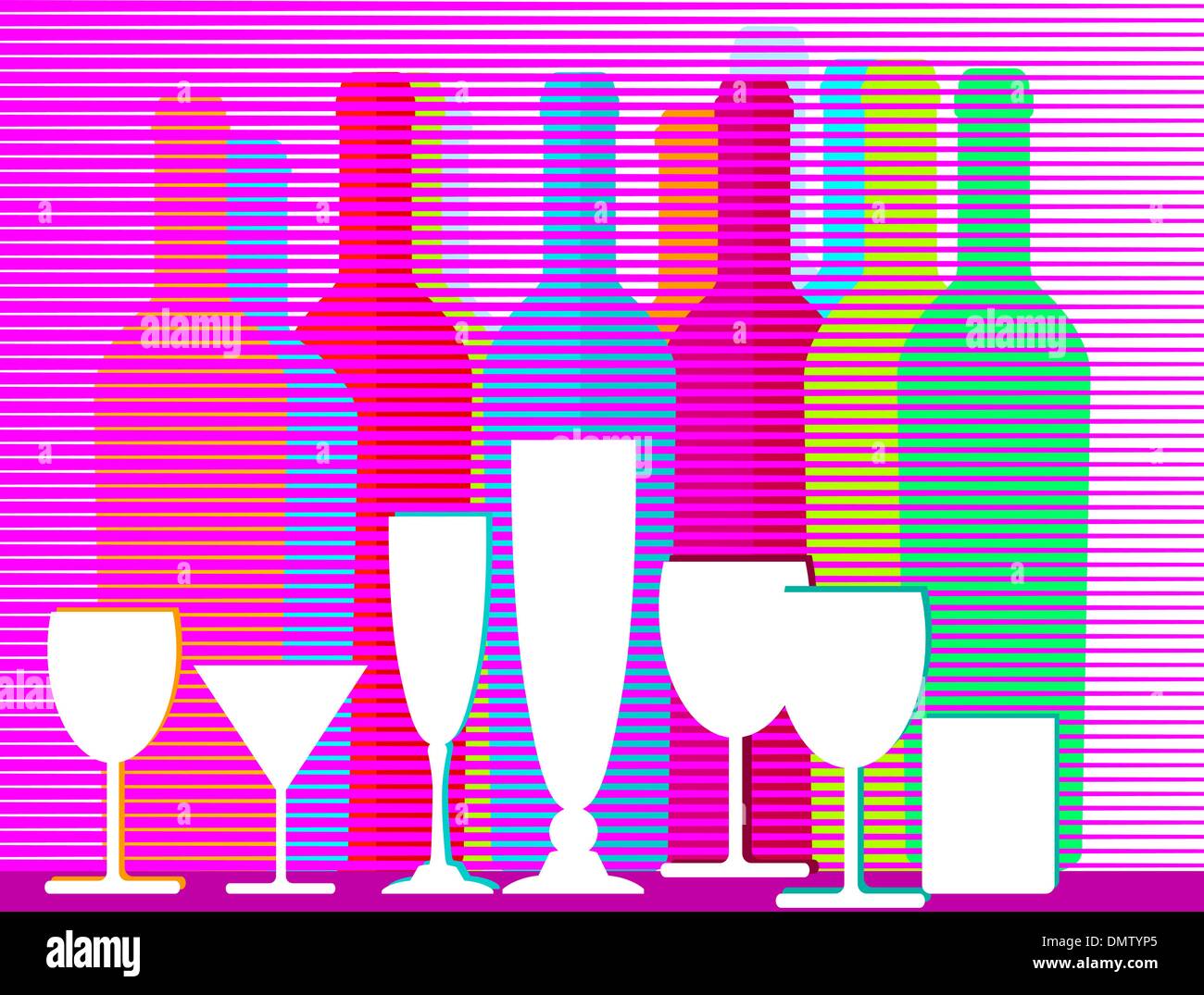 Les liqueurs, vin et vin mousseux Illustration de Vecteur