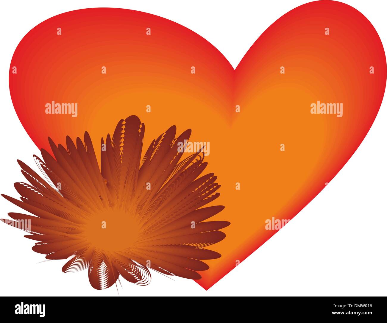 Coeur orange vif avec une fleur Illustration de Vecteur