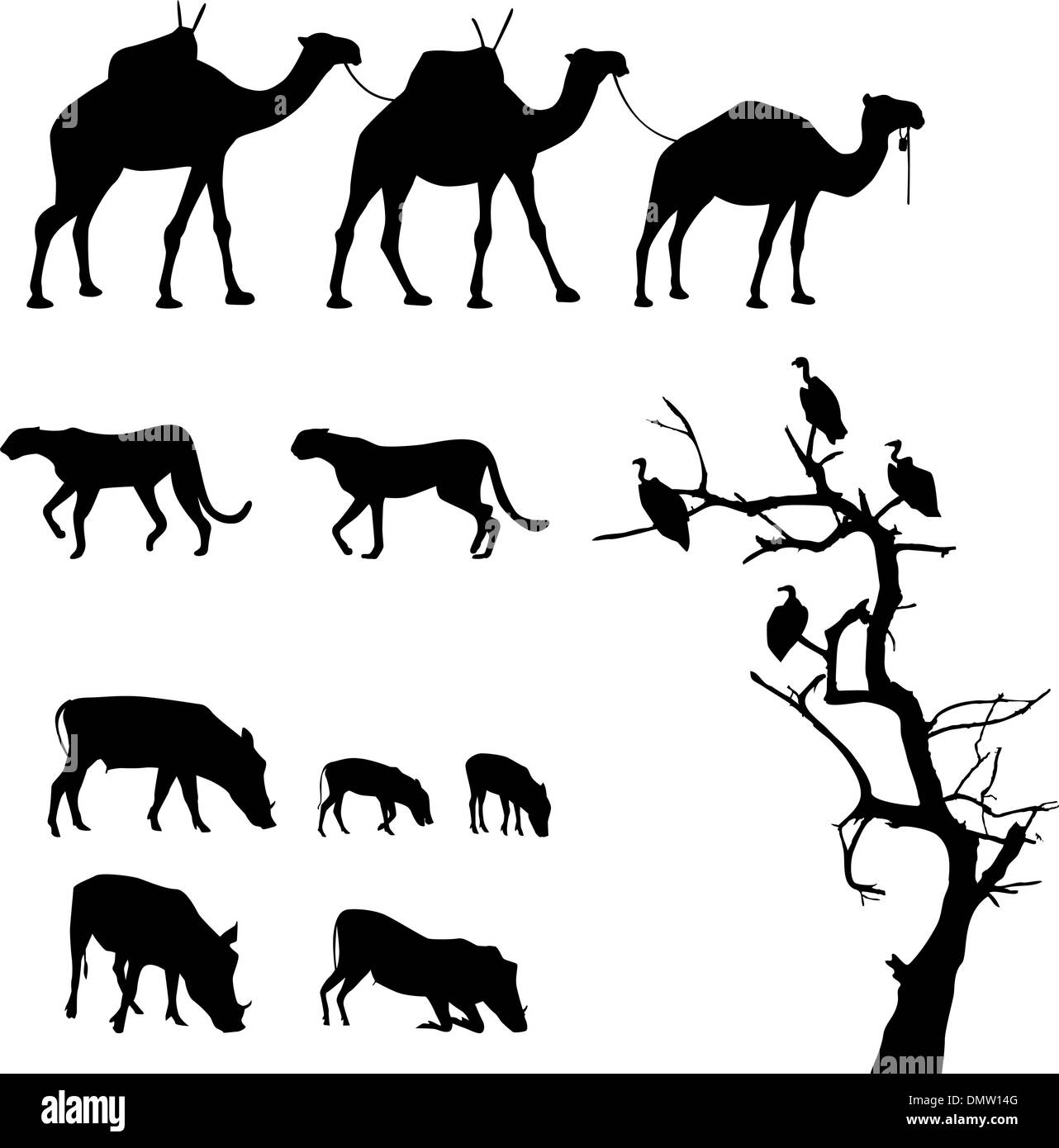 Animaux d'Afrique, vector silhouettes Illustration de Vecteur