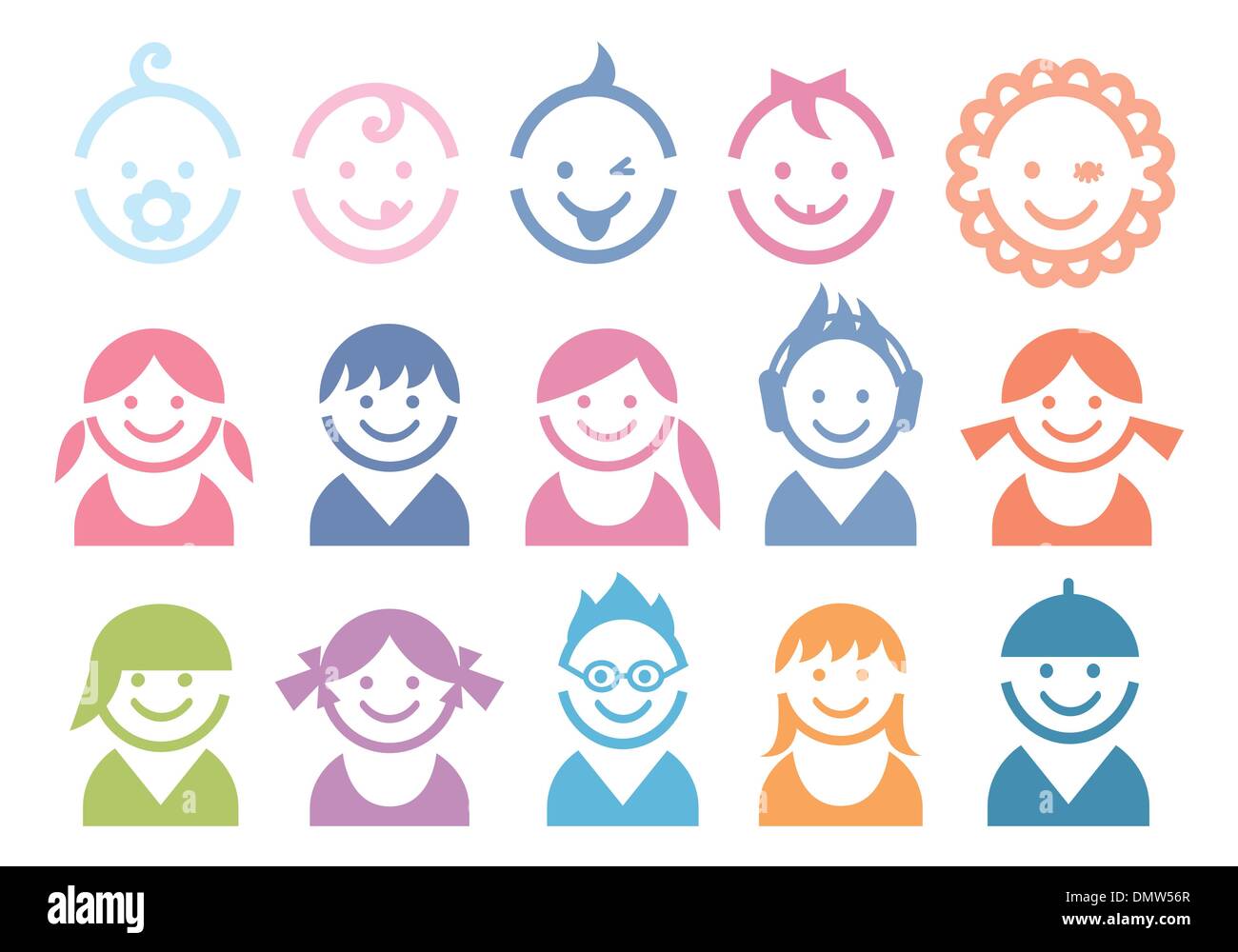 Les visages des enfants et bébé Illustration de Vecteur