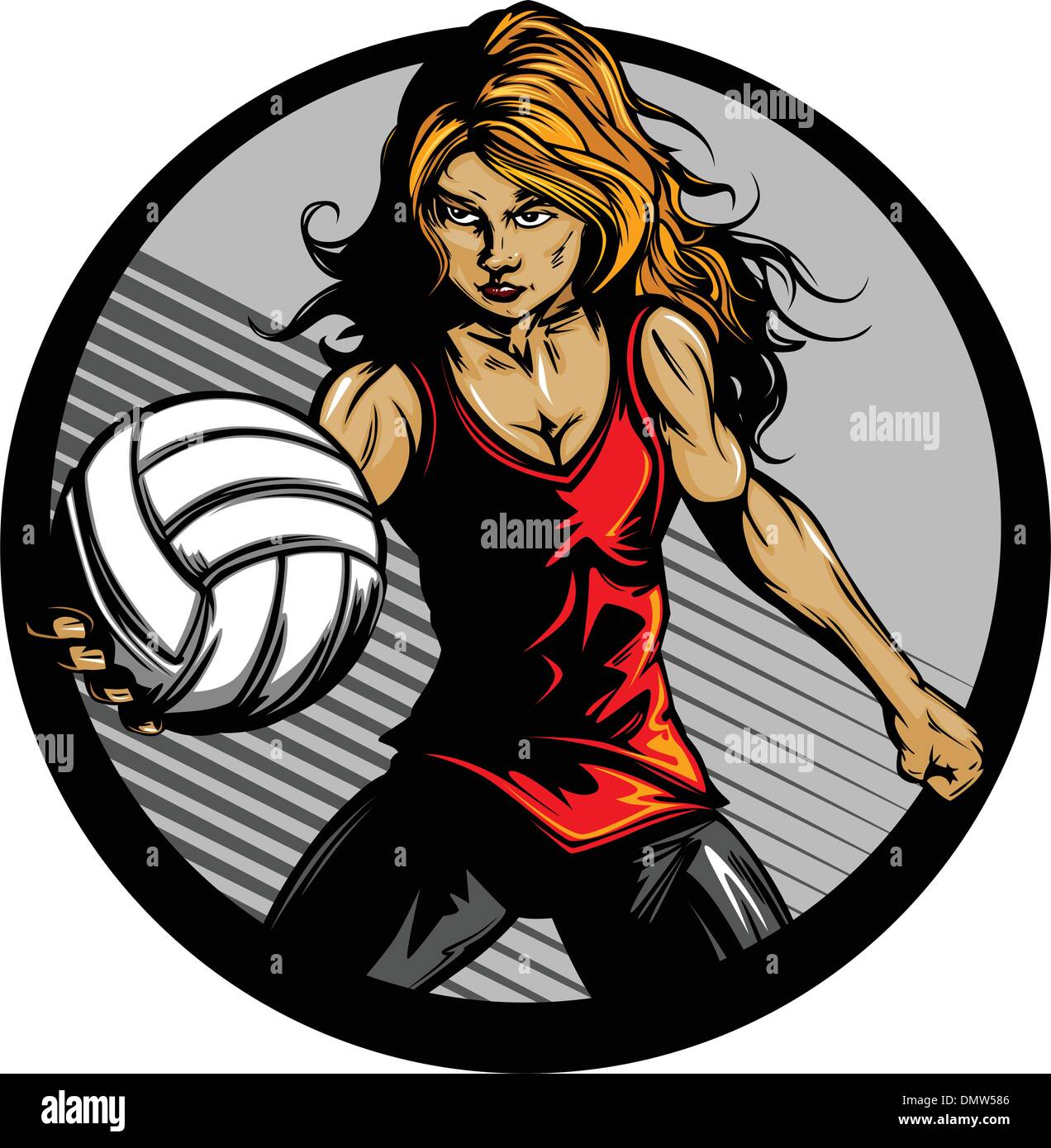 Joueur de volley-ball féminin Cartoon Vector Illustration Illustration de Vecteur