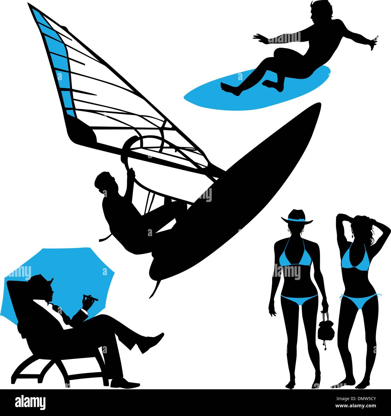 Plusieurs personnes sur la plage Illustration de Vecteur