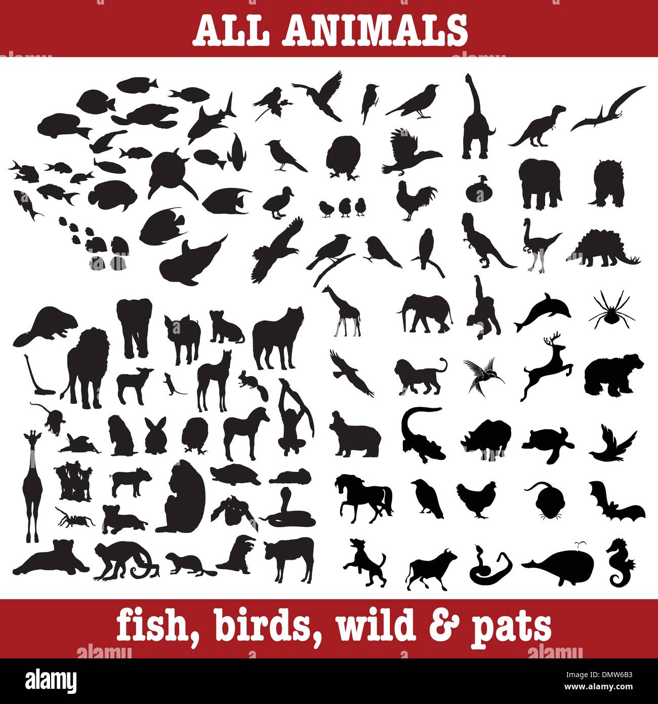 Tous les grands animaux oiseaux poissons-collection-sauvages et pats Illustration de Vecteur