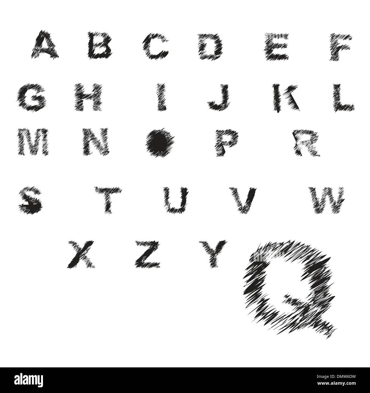 L'alphabet des croquis en noir et blanc Illustration de Vecteur