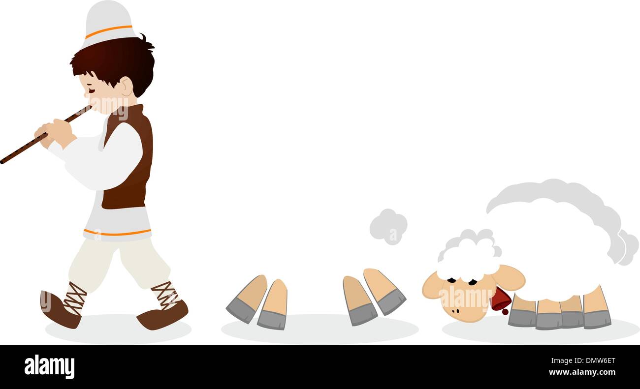 Berger et troupeau Illustration de Vecteur