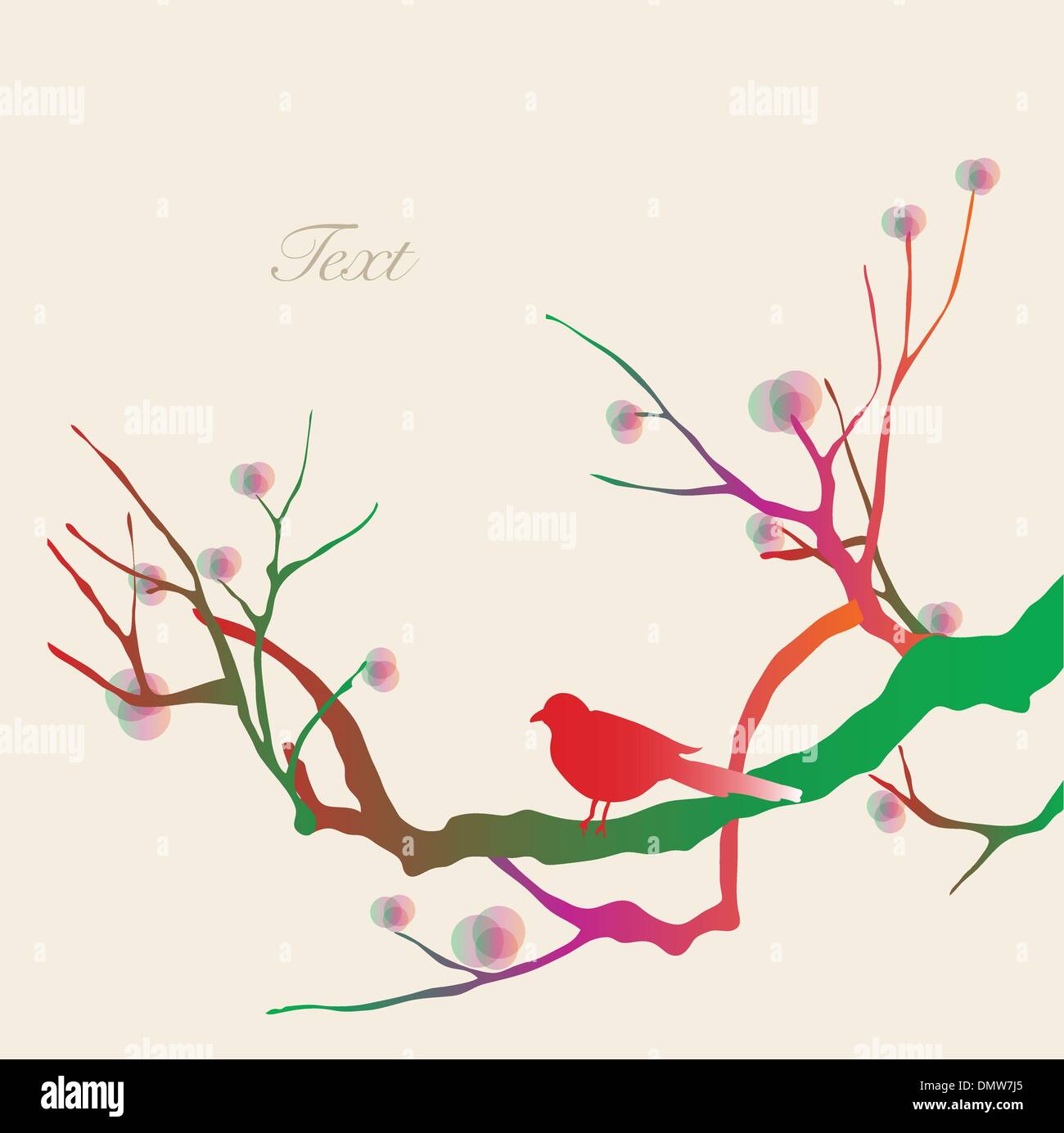 Temps de printemps carte avec oiseau et fleurs Illustration de Vecteur