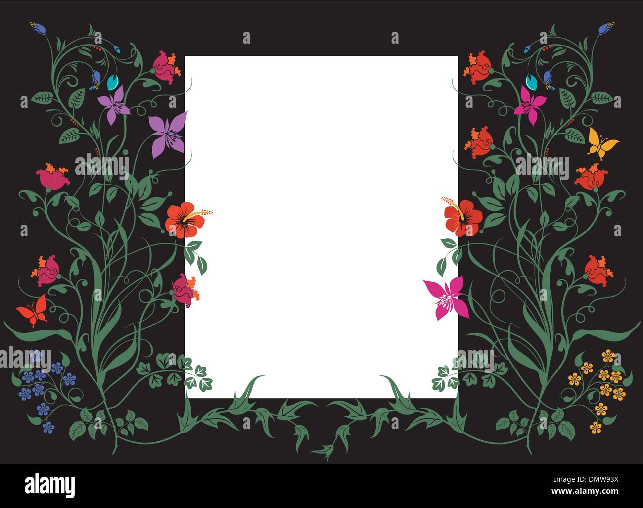 Modèle floral avec étiquette blanche sur noir Illustration de Vecteur