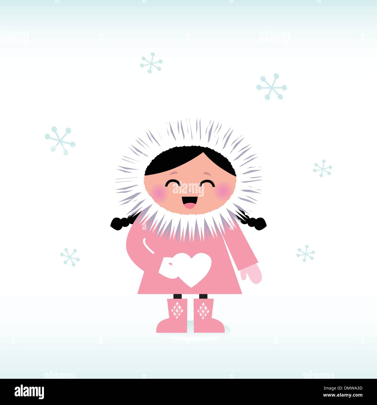 Eskimo Cute Child holding red heart isolated on white Illustration de Vecteur